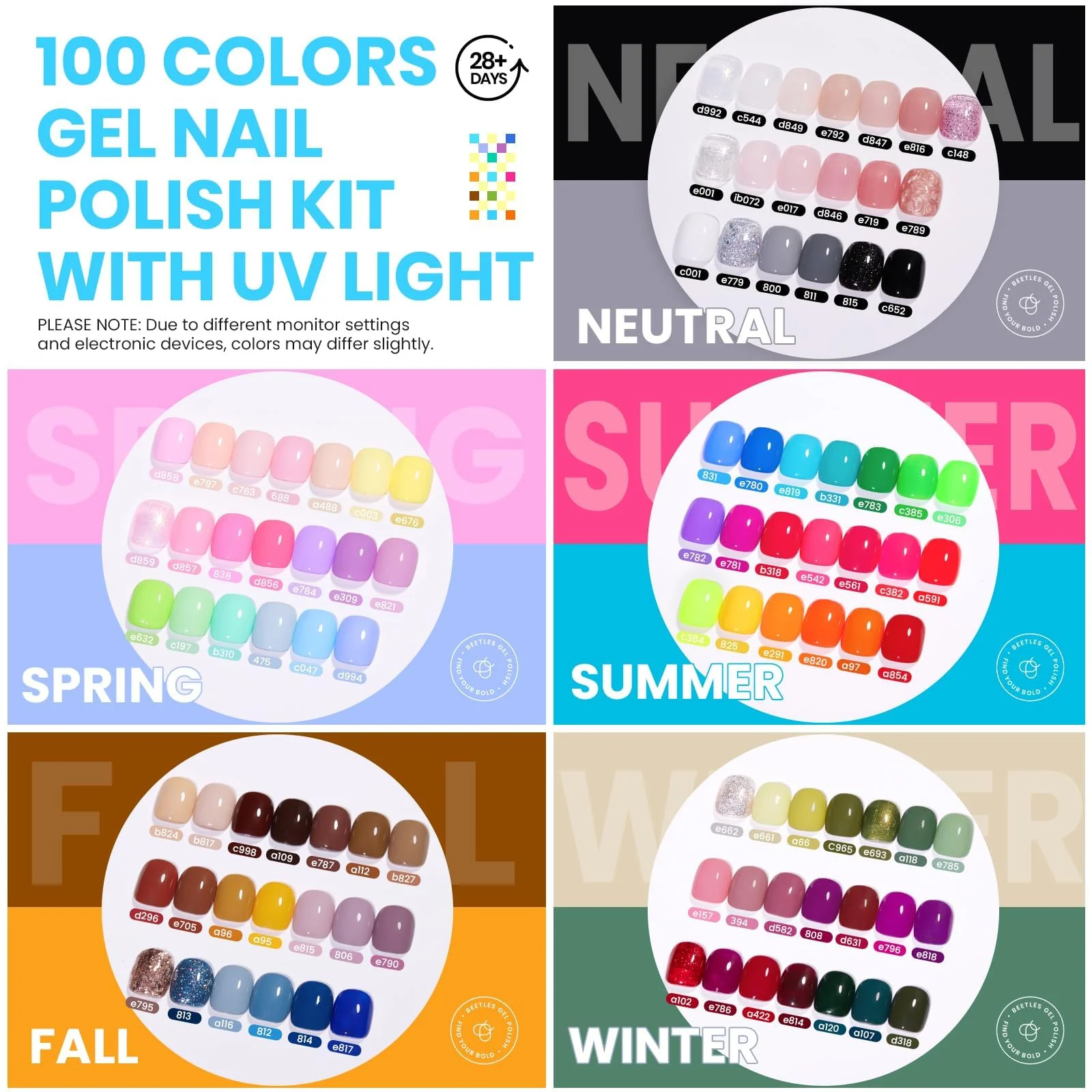 Beetles Gel Nail Starter Kit With UV Light 100 Colors 133 Pcs Summer Nails All-in-One Mani Set - Image 3