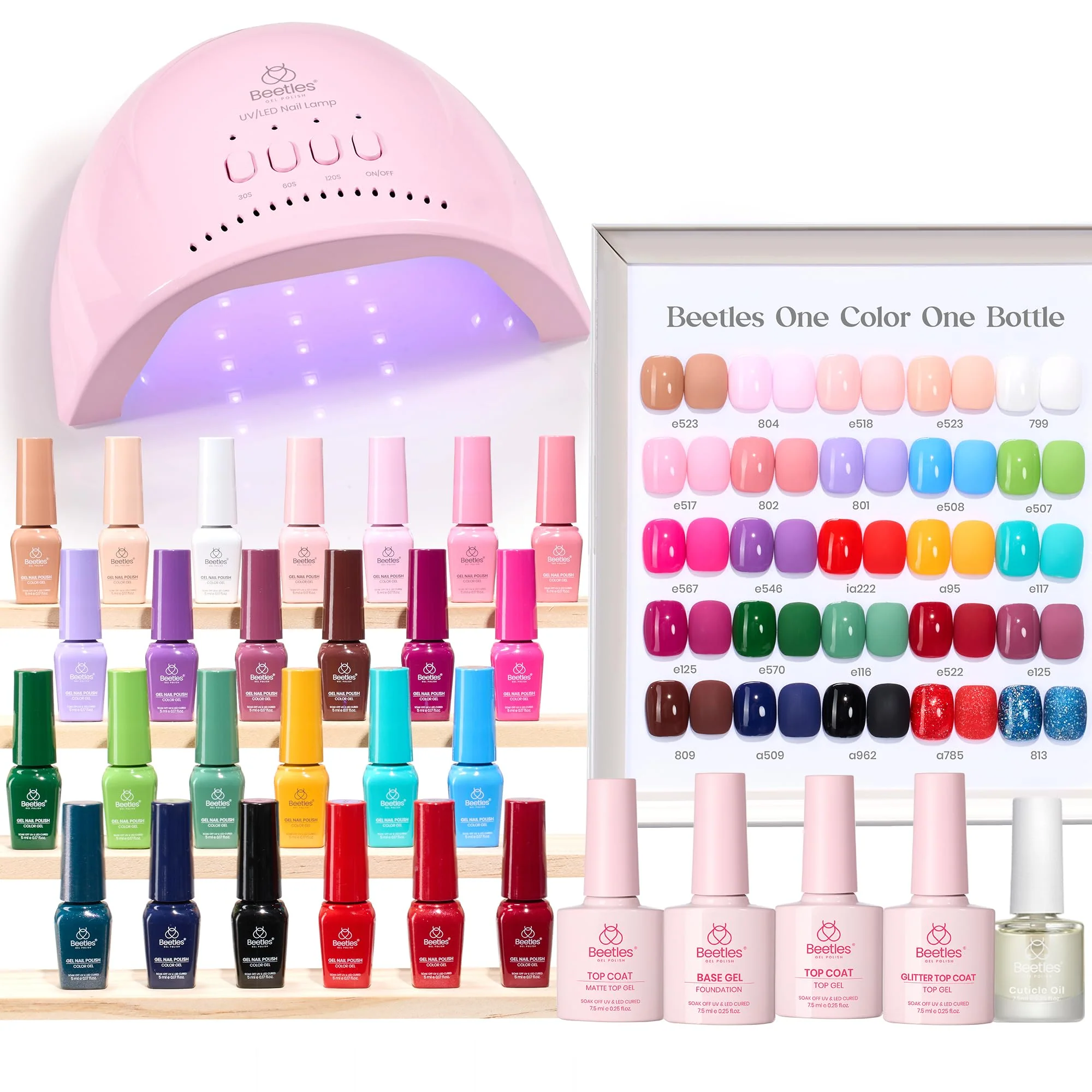 Beetles Gel Nail Starter Kit For All Season With UV Light 25 Colors 51 Pcs All-in-One Mani Set