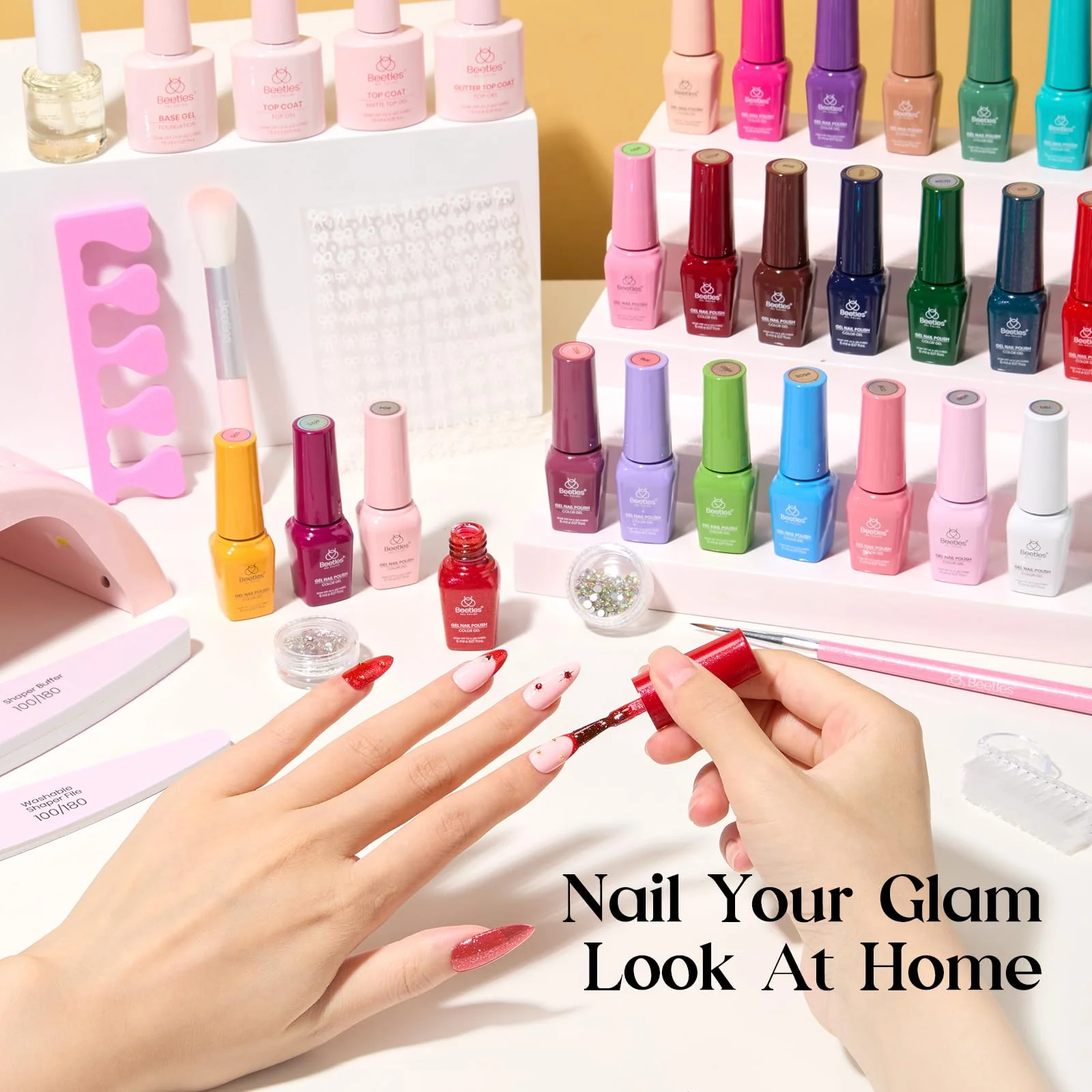 Beetles Gel Nail Starter Kit For All Season With UV Light 25 Colors 51 Pcs All-in-One Mani Set - Image 5
