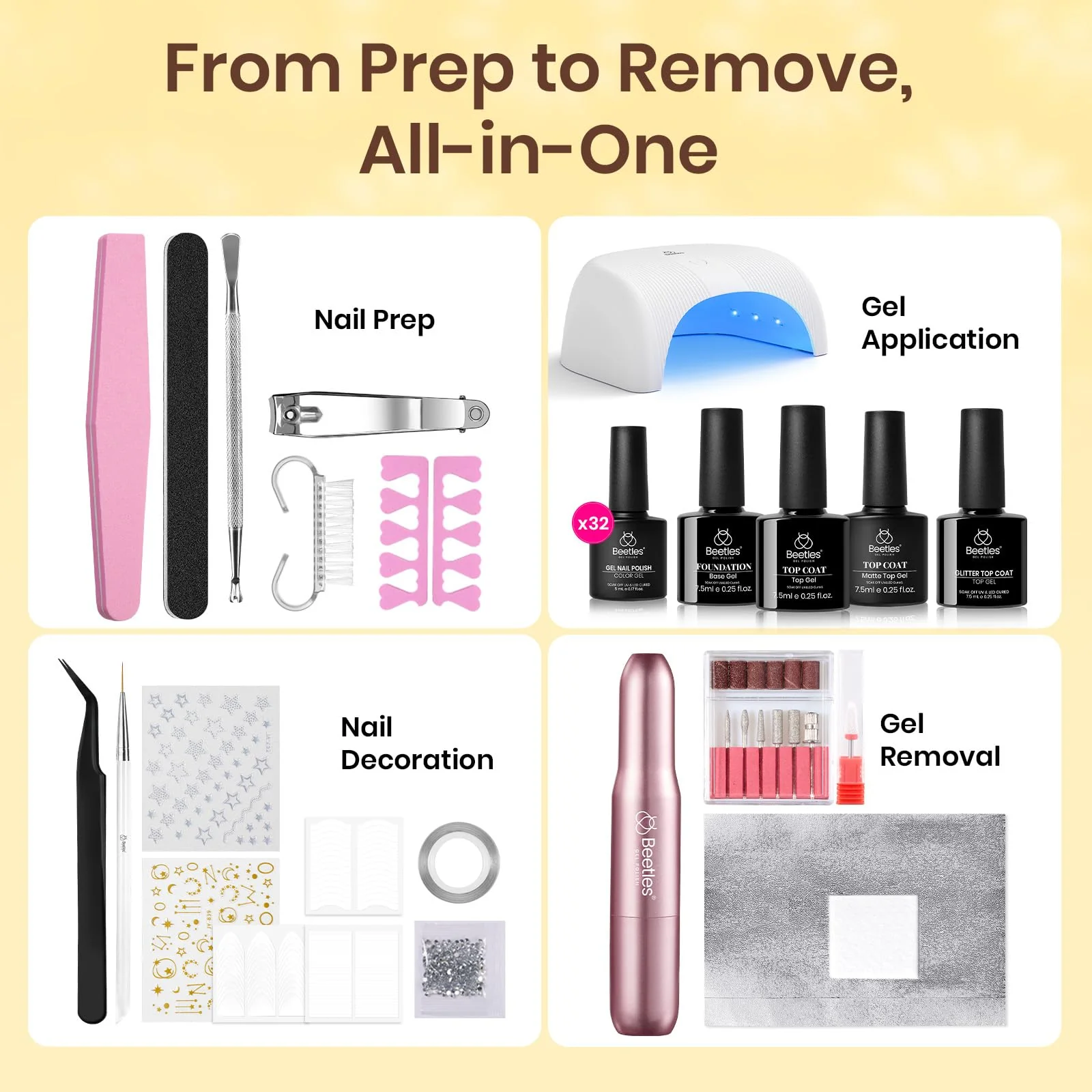 Beetles Gel Nail Starter Kit LuliCore Polka Set With UV Light 55Pcs 32 Color All-in-One Mani Kit - Image 2