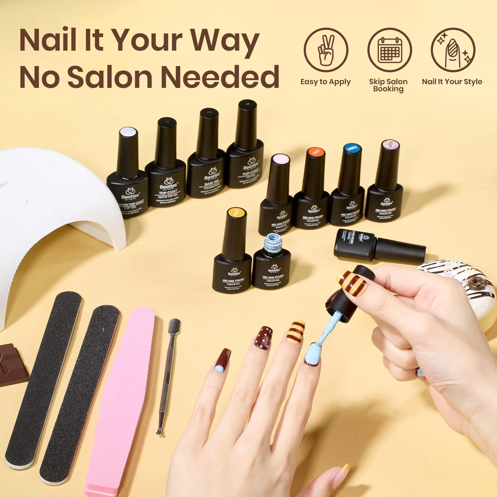 Beetles Gel Nail Starter Kit LuliCore Polka Set With UV Light 55Pcs 32 Color All-in-One Mani Kit - Image 8