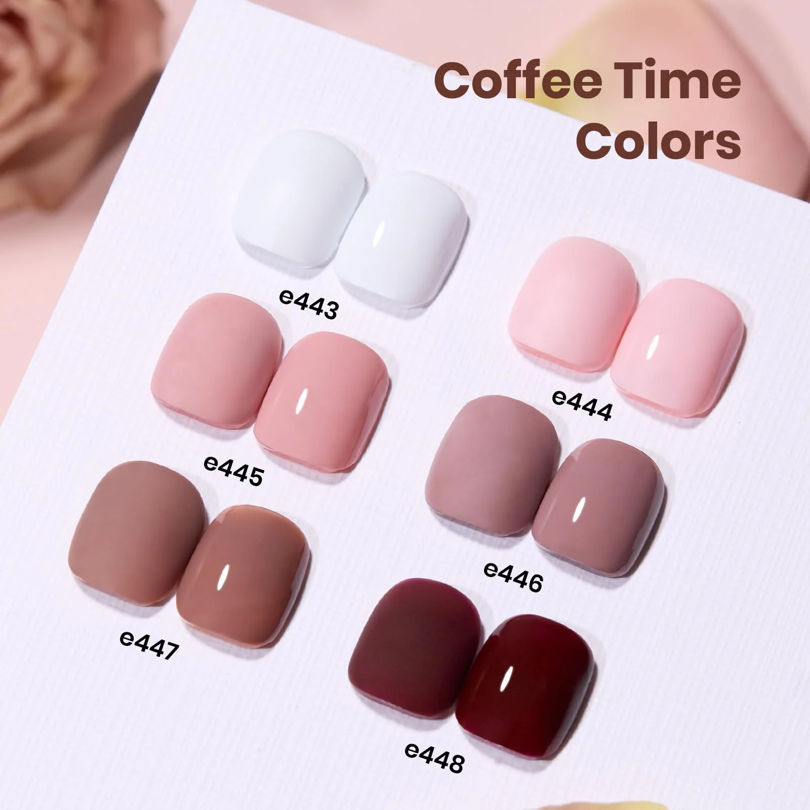 Beetles Gel Nail Polish Set Coffee Time - 6 Colors Neutral White Pink Nude Brown Gel Polish - Image 4