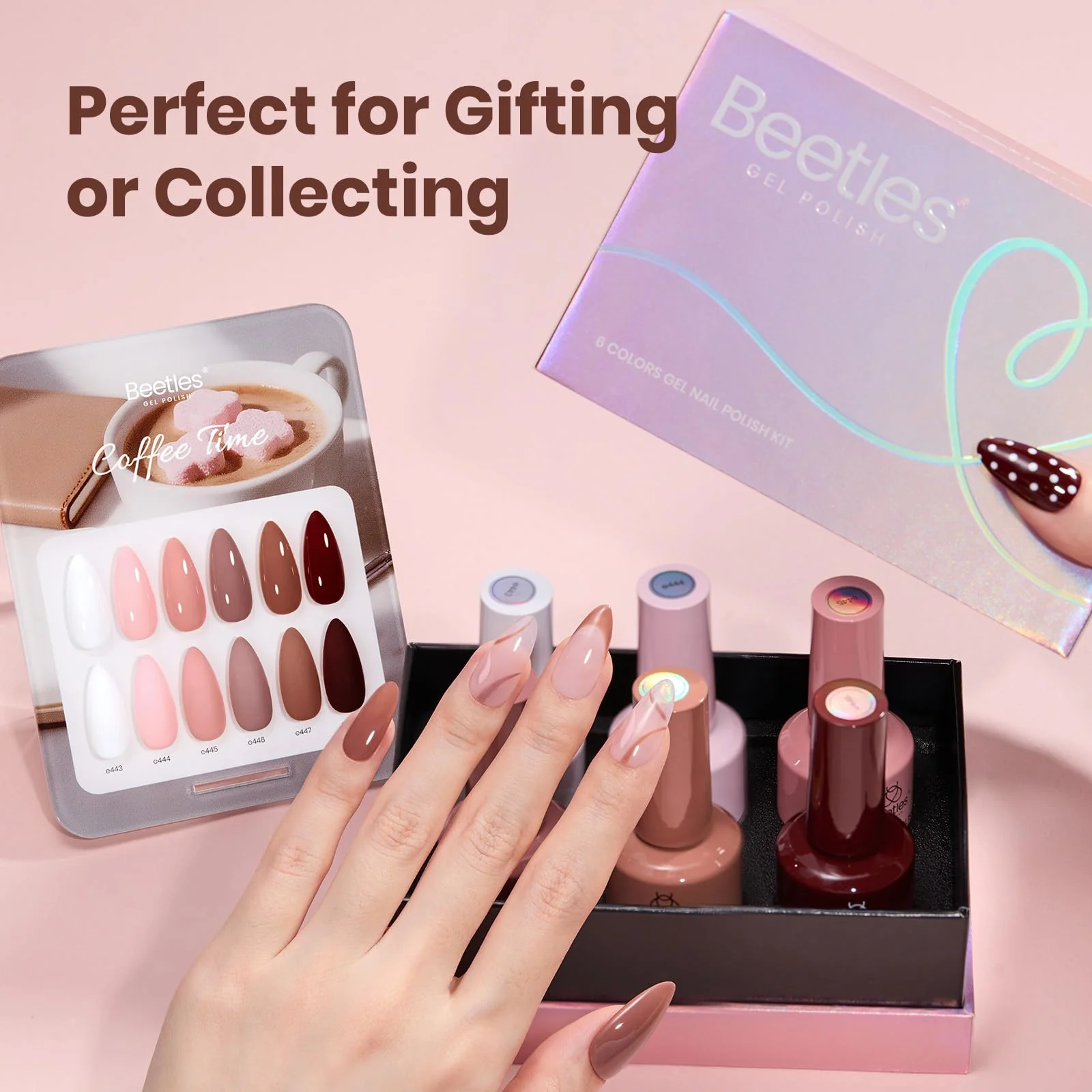 Beetles Gel Nail Polish Set Coffee Time - 6 Colors Neutral White Pink Nude Brown Gel Polish - Image 6