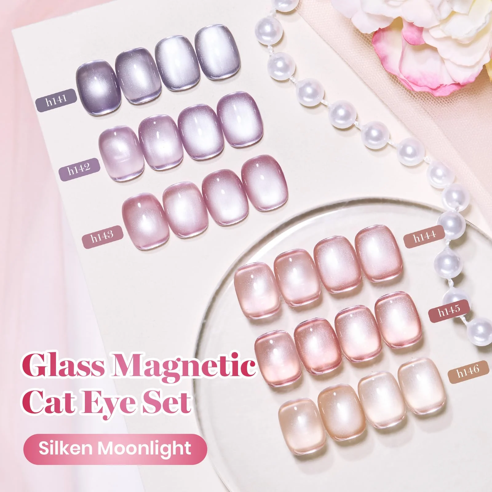 Beetles Gel Nail Polish Silken Moonlight Summer Nails 6 Colors 15ML Gold Purple Pink Nude Cat Eye Glitter Gel Polish Kit - Image 3