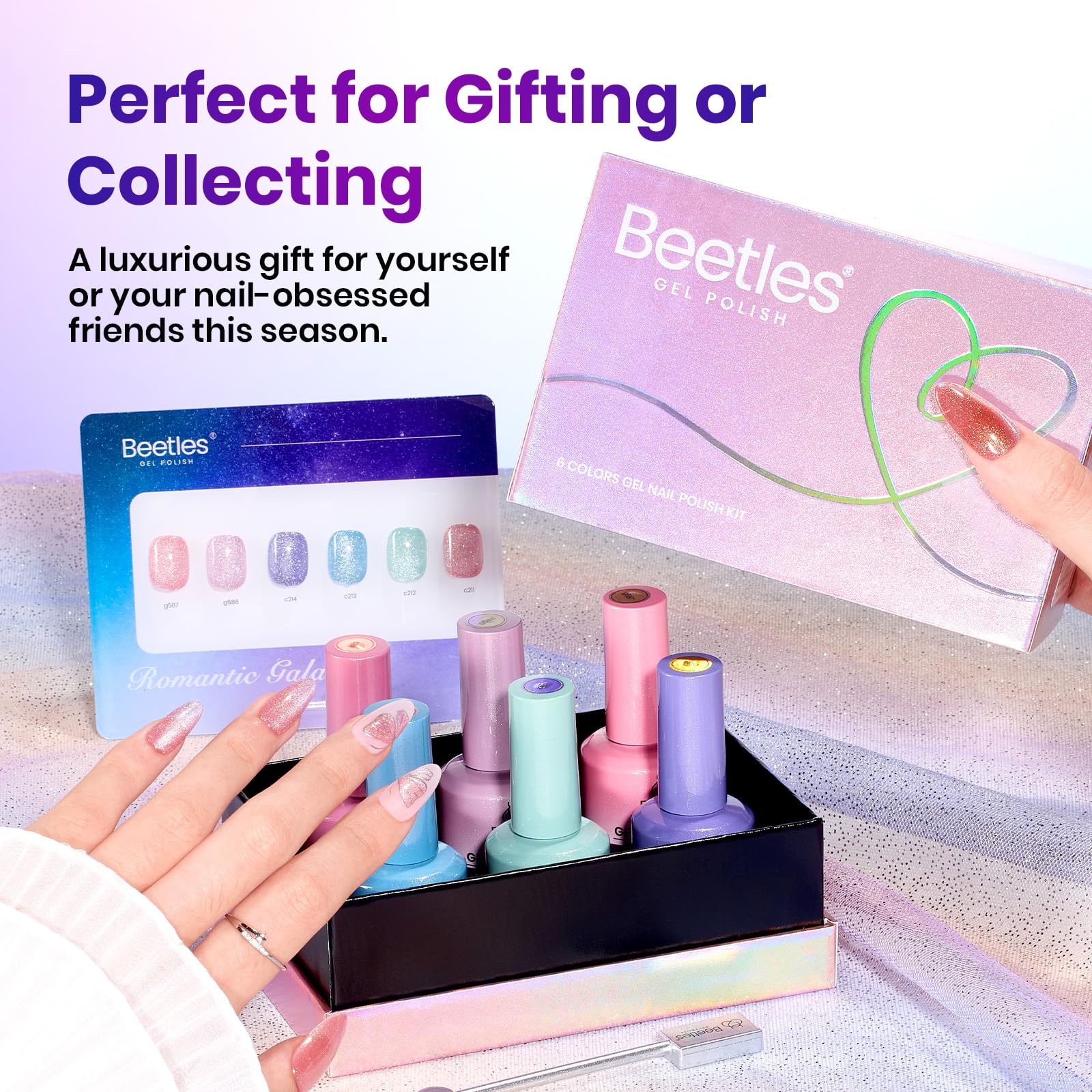 Beetles Gel Nail Polish Summer Nails Stardust Whisper 6 Colors 15ML Pink Blue Purple Cat Eye Glitter Velvet Gel Magnet - Image 3