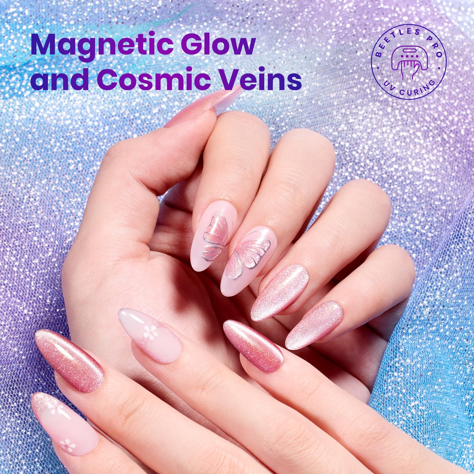 Beetles Gel Nail Polish Summer Nails Stardust Whisper 6 Colors 15ML Pink Blue Purple Cat Eye Glitter Velvet Gel Magnet - Image 4