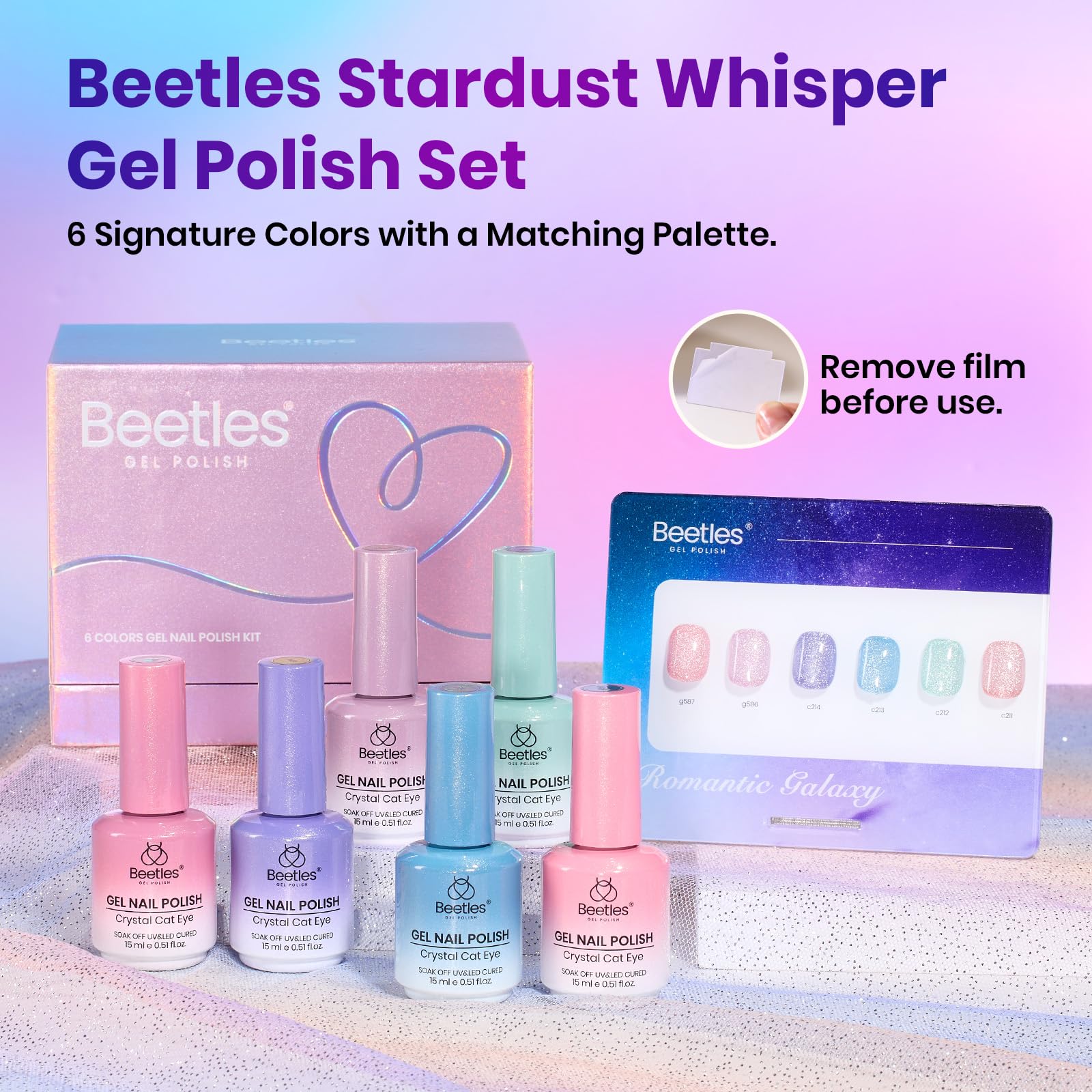 Beetles Gel Nail Polish Summer Nails Stardust Whisper 6 Colors 15ML Pink Blue Purple Cat Eye Glitter Velvet Gel Magnet - Image 7