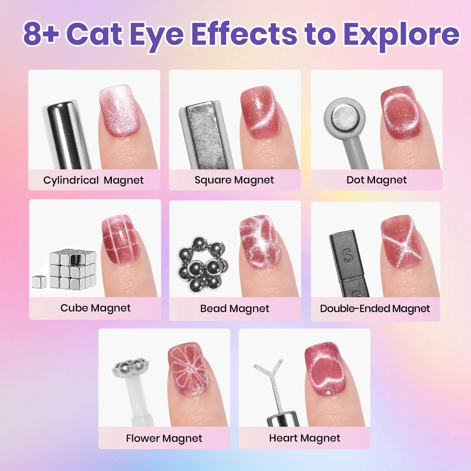 Beetles Gel Nail Starter Kit Illusion Glow Cat Eye Summer Nails 96Pcs 20 Colors With UV Light All-in-One Mani Kit - Image 3