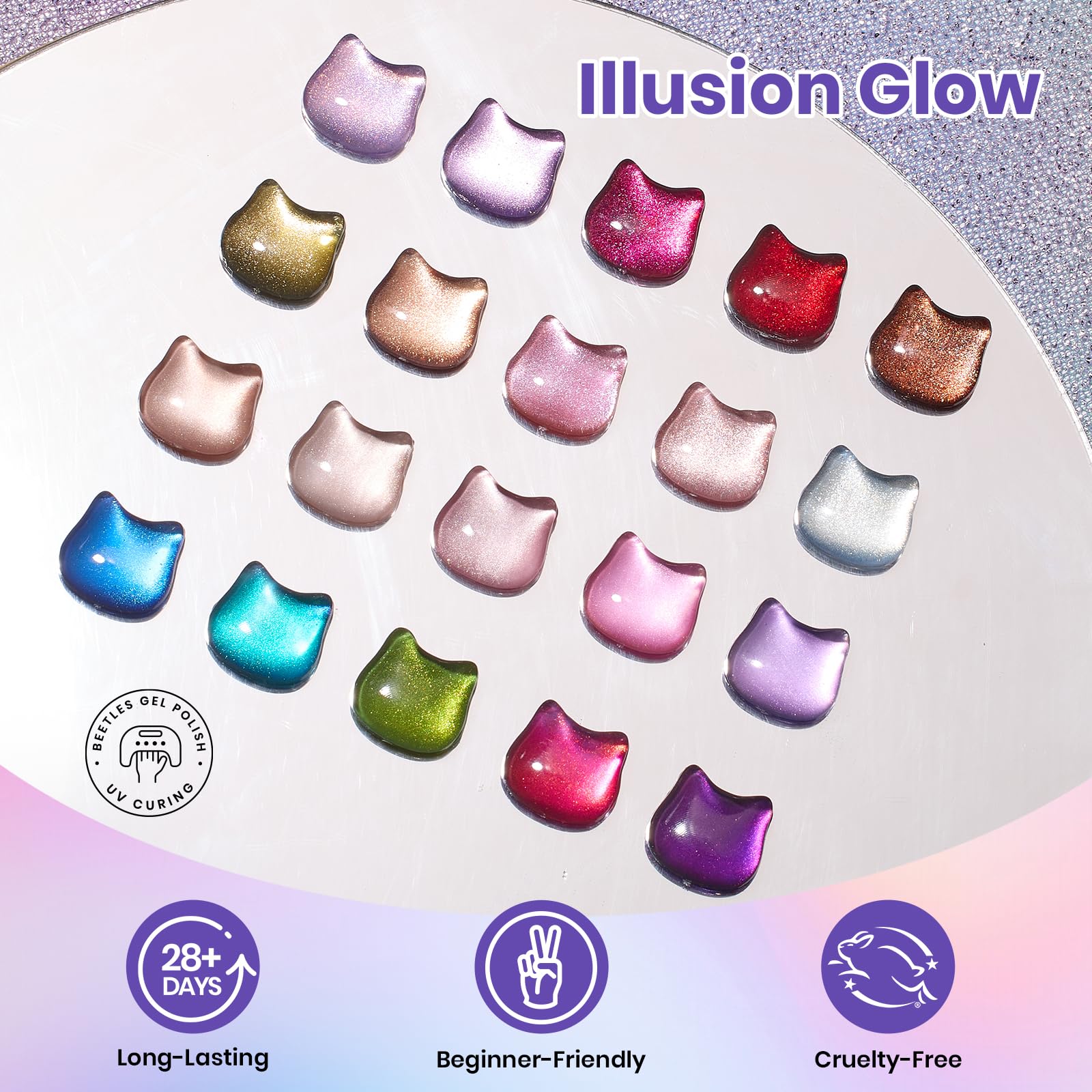 Beetles Gel Nail Starter Kit Illusion Glow Cat Eye Summer Nails 96Pcs 20 Colors With UV Light All-in-One Mani Kit - Image 4