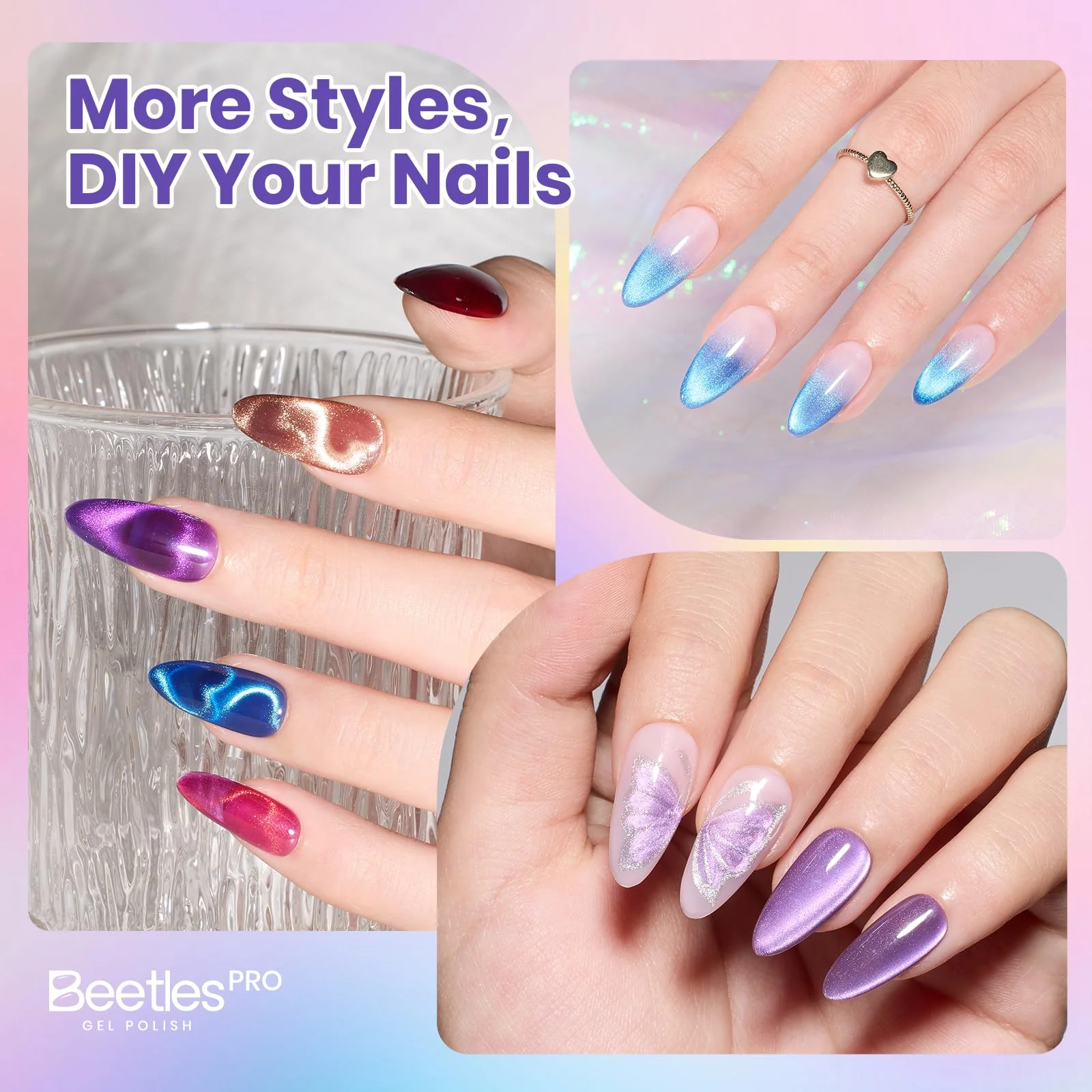 Beetles Gel Nail Starter Kit Illusion Glow Cat Eye Summer Nails 96Pcs 20 Colors With UV Light All-in-One Mani Kit - Image 5