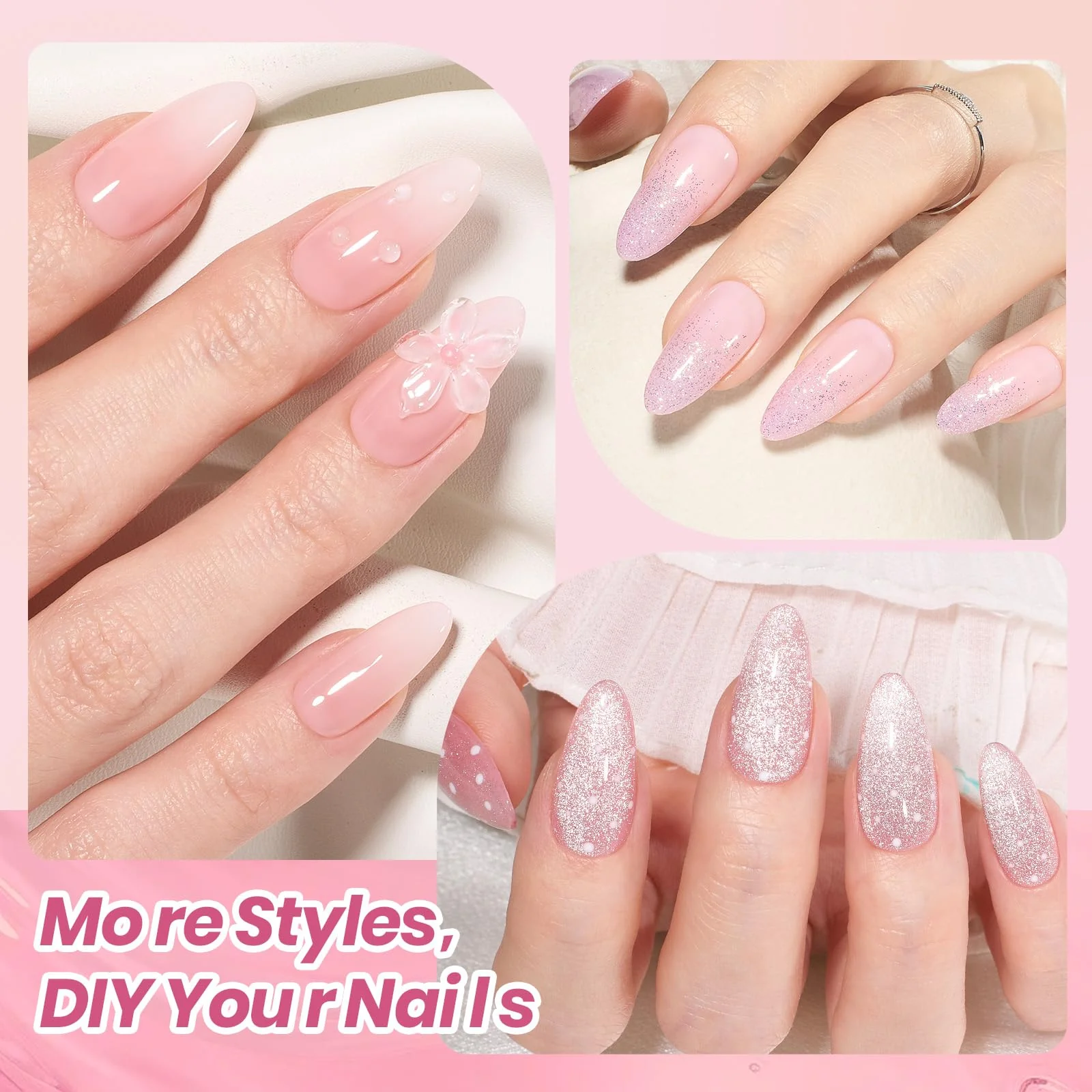 Beetles Gel Nail Starter Kit Sheer Daylight Cat Eye Summer Nails 80Pcs 20 Colors Jelly Gel Nude Red Purple Glitter All-in-One Mani Kit - Image 5