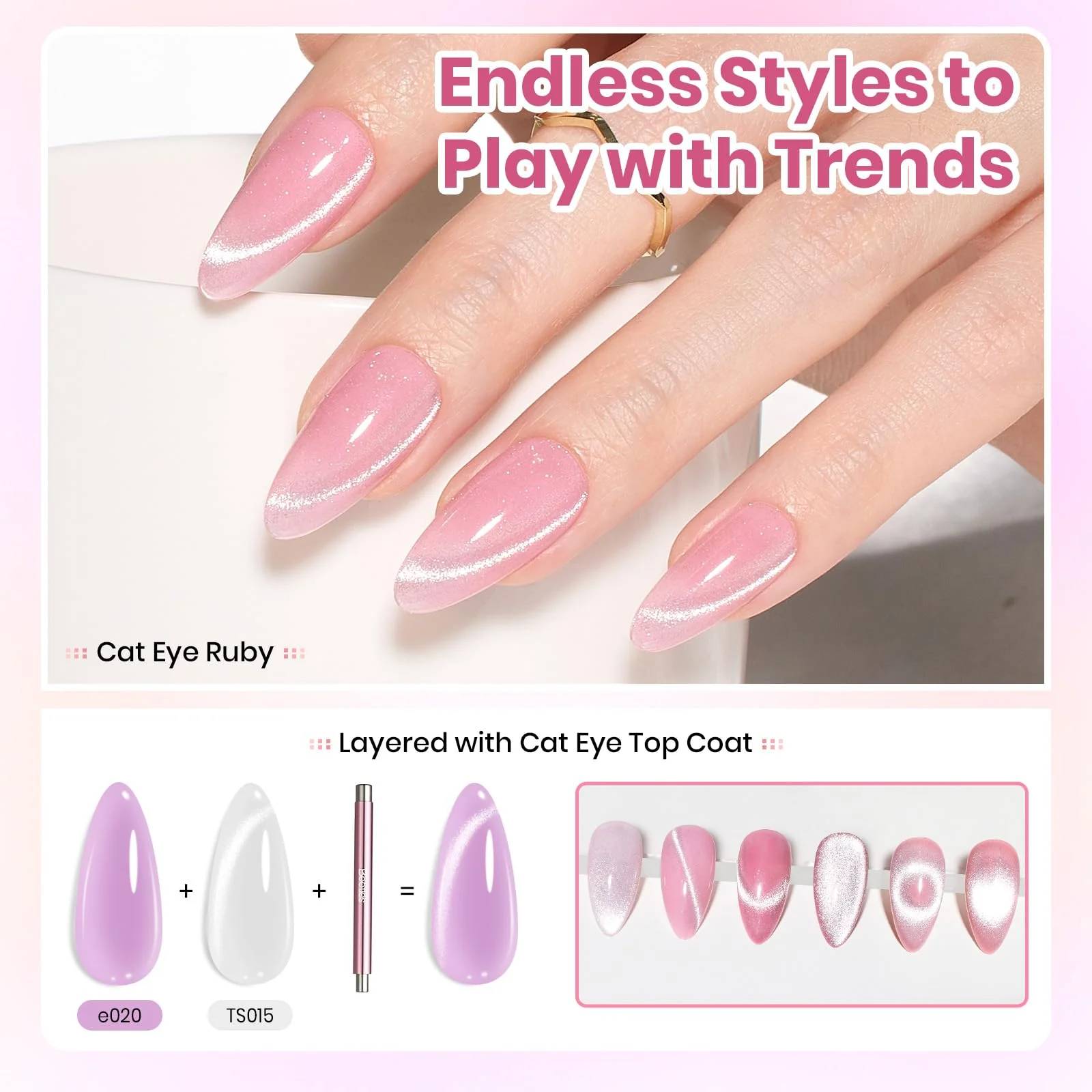 Beetles Gel Nail Starter Kit Sheer Daylight Cat Eye Summer Nails 80Pcs 20 Colors Jelly Gel Nude Red Purple Glitter All-in-One Mani Kit - Image 6
