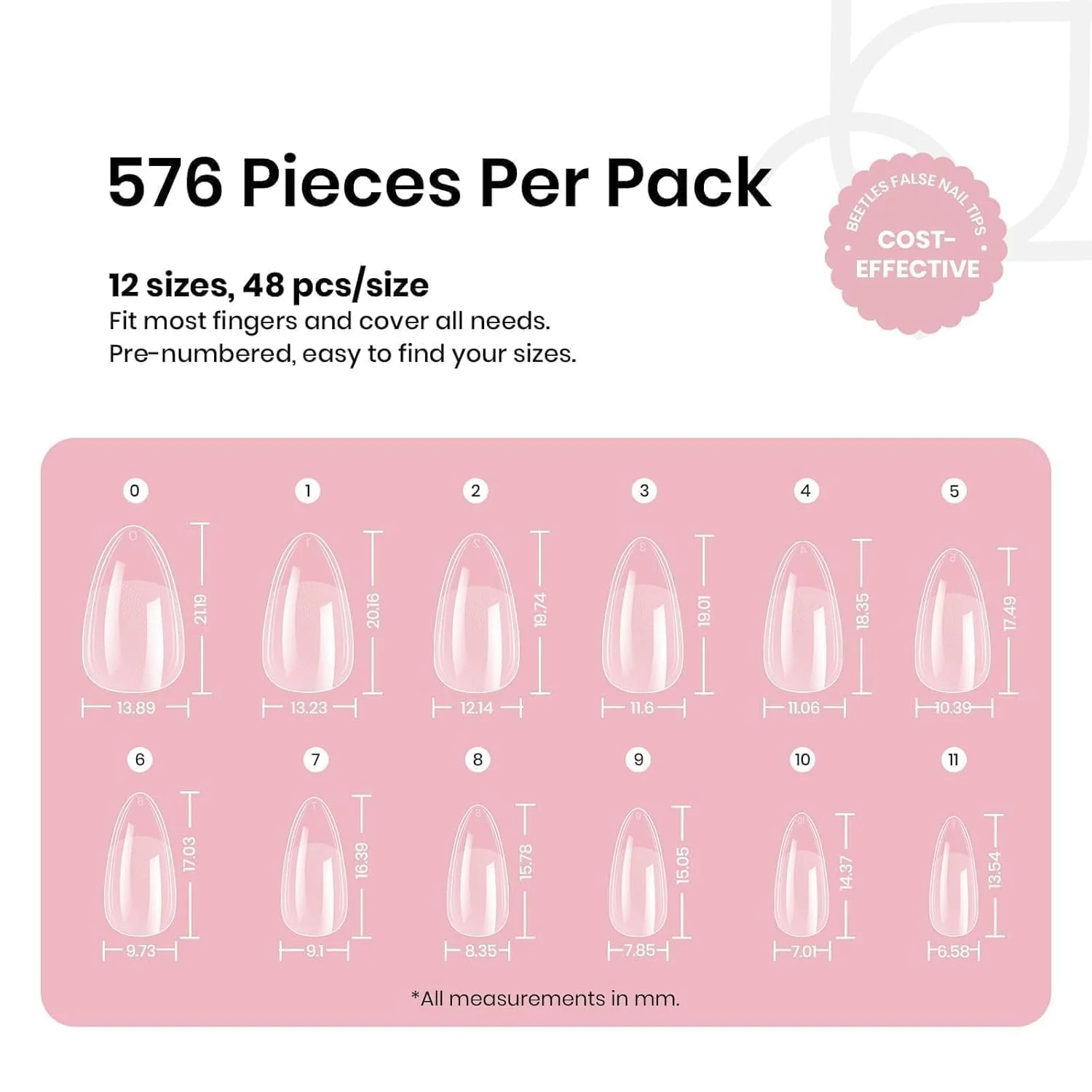 Beetles Gel Nail Tips 12 Sizes 576Pcs Pre-shape Short Almond Tips - Image 3