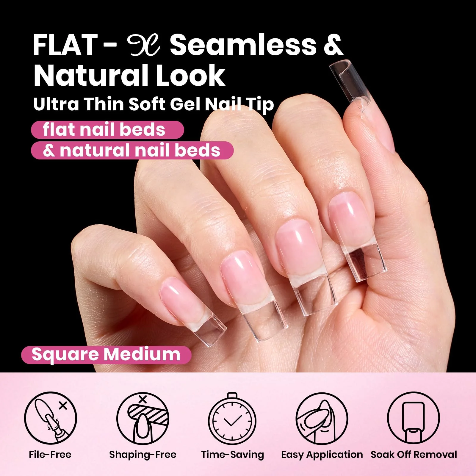 Beetles Gel Nail Tips Flat-X- Square Medium 320pcs 16 Sizes(00-14) Pre-Etched Half Matte Full Cover Soft Gel Tips - Image 3
