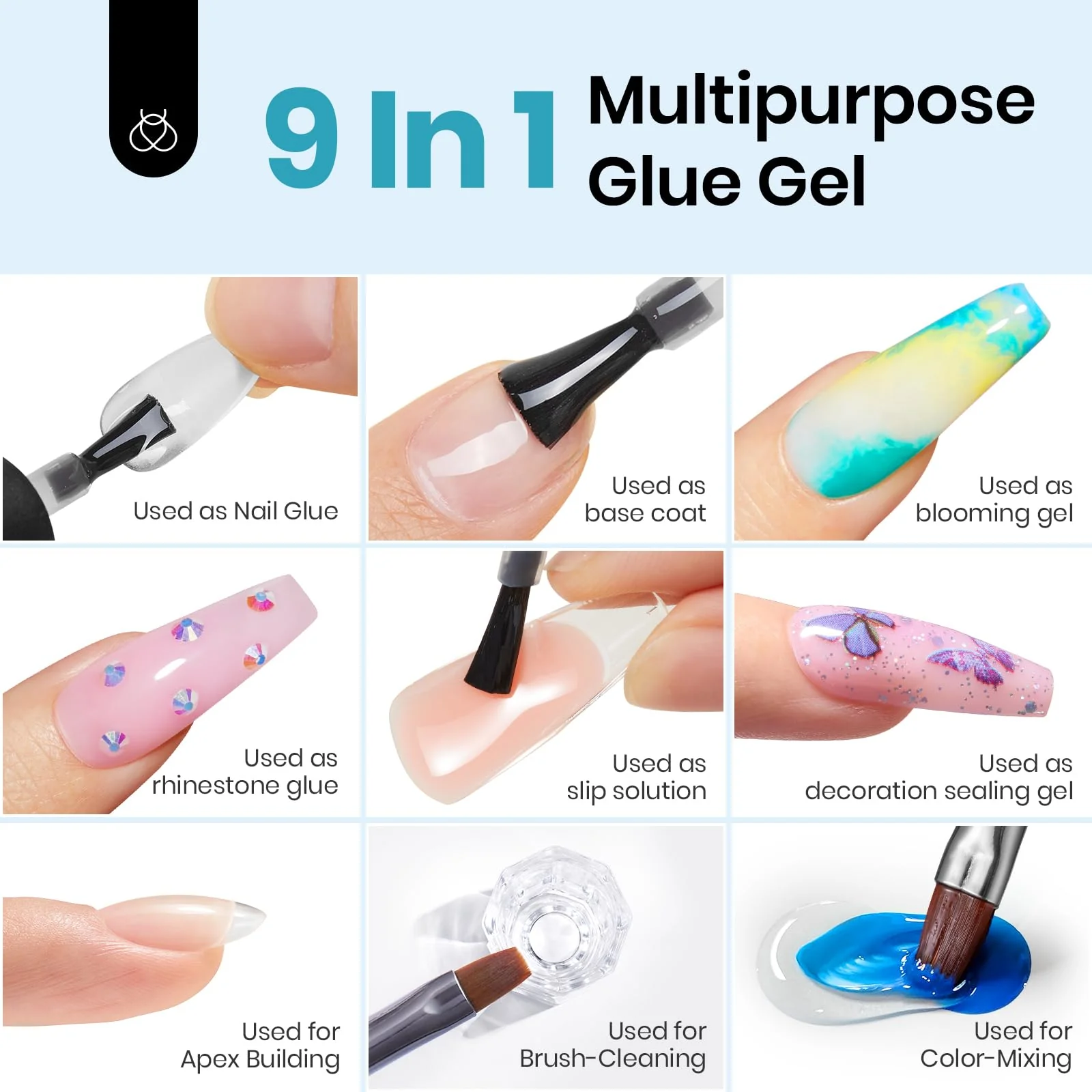 Beetles Gel Polish 9 In 1 Gel Nail Glue for Clear Acrylic Nail Tips 2 Pcs 15ml Long Lasting Nail Gel Kit - Image 4