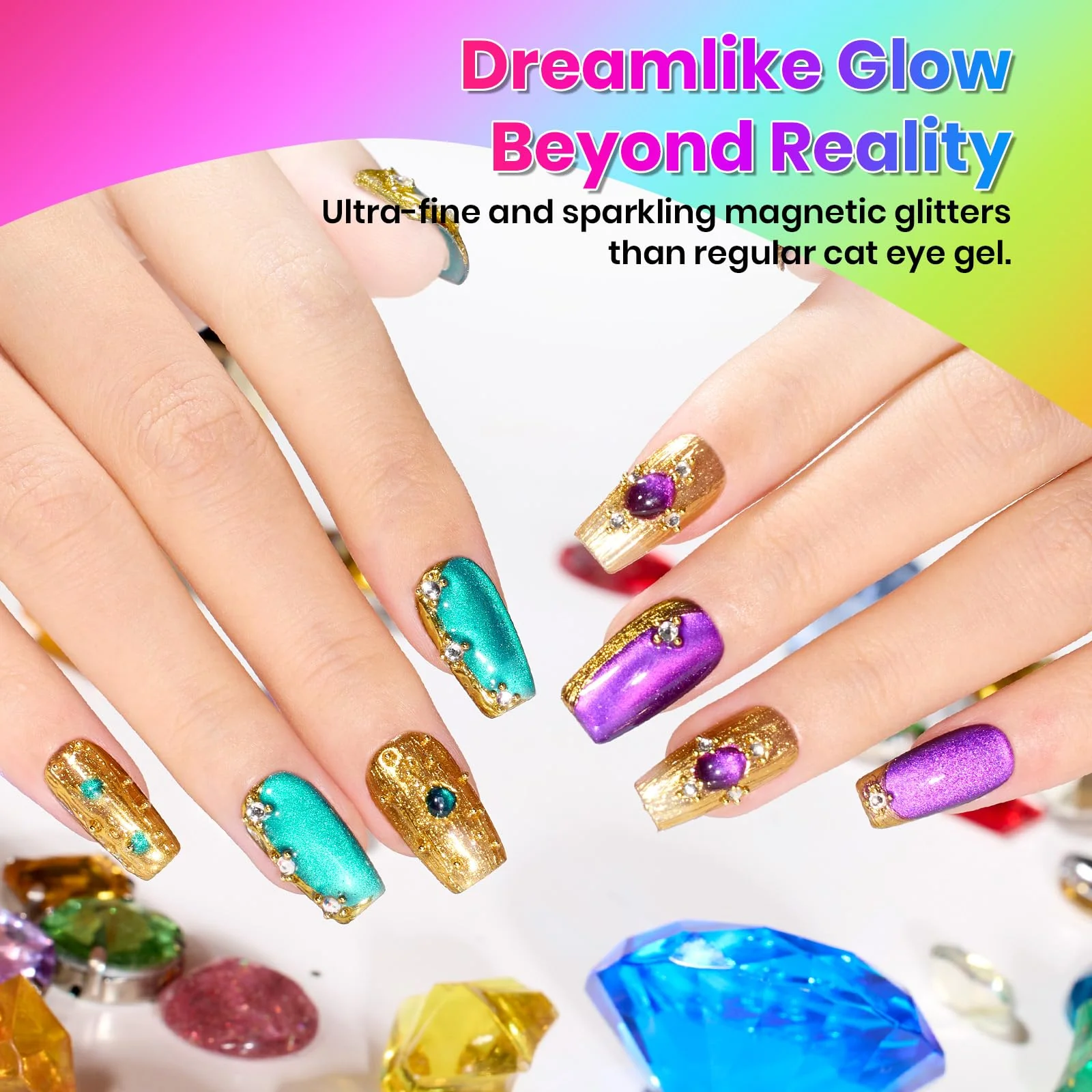 Beetles Gel Polish Fairy Prism Cat Eye Gel Nail Polish Set - 6 Colors Glitter Pink Purple Christmas Gel Nail Kit - Image 3