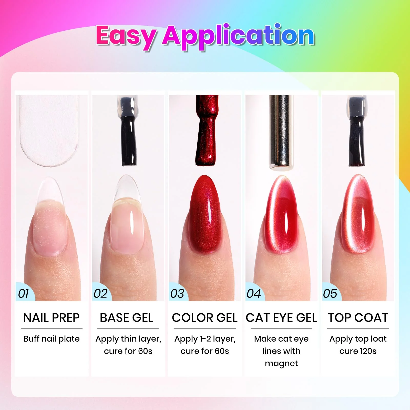 Beetles Gel Polish Fairy Prism Cat Eye Gel Nail Polish Set - 6 Colors Glitter Pink Purple Christmas Gel Nail Kit - Image 7