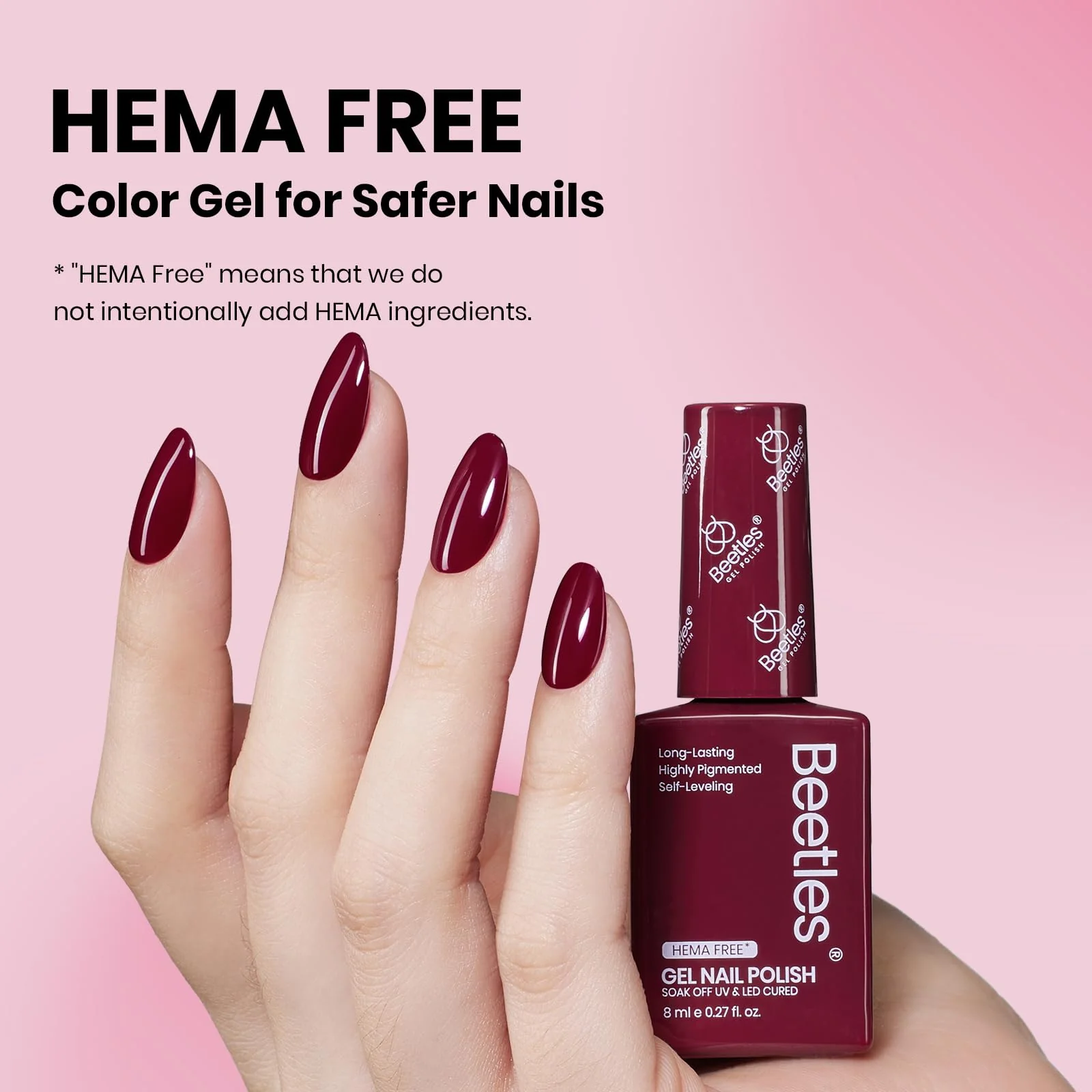 Beetles Gel Polish Hema-Free Nails Burgundy Red- 8ML - Image 2
