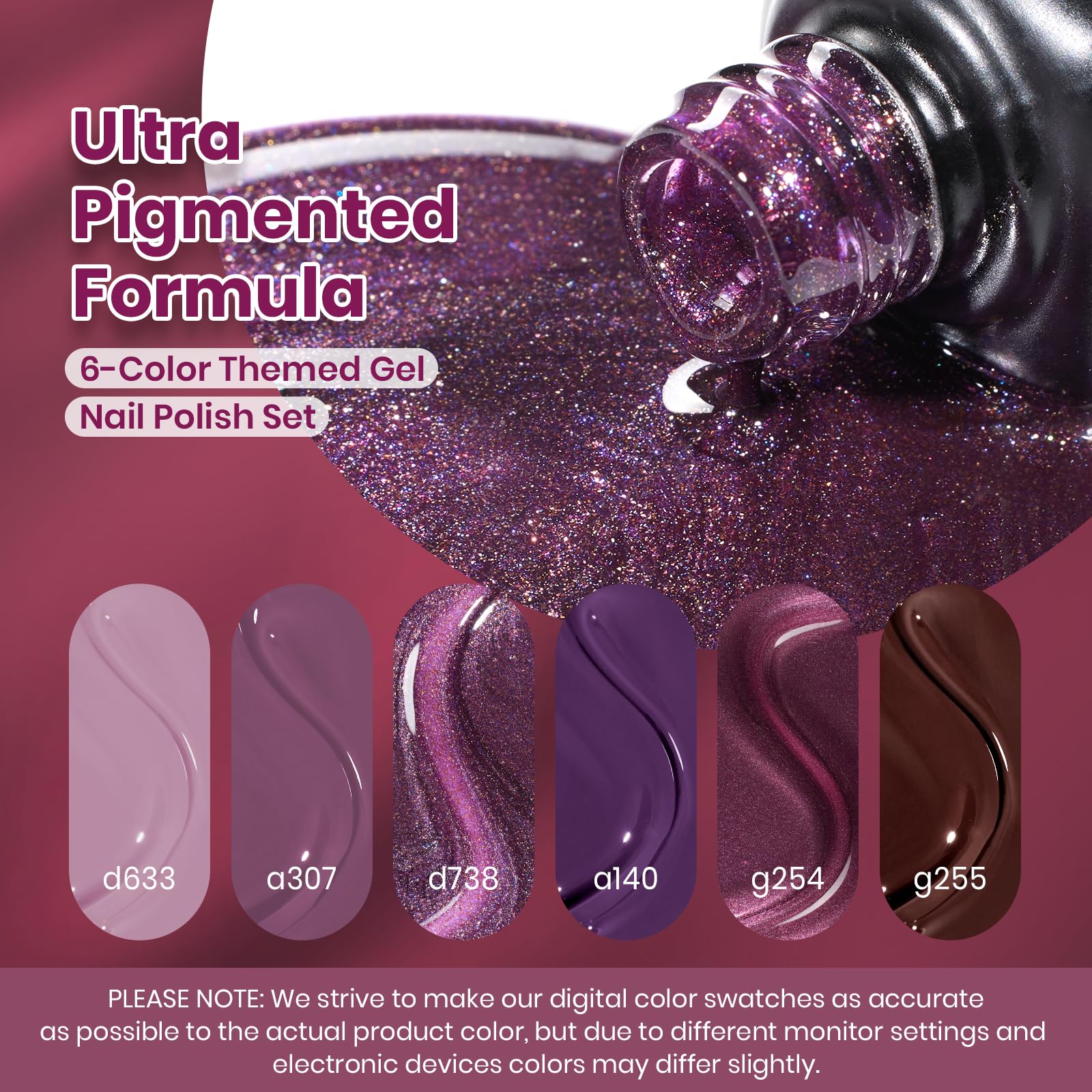 Beetles Purple Gel Nail Polish Set 6 Colors Muse of Midnight Deep Dark Light Purple Glitter Cat Eye - Image 2
