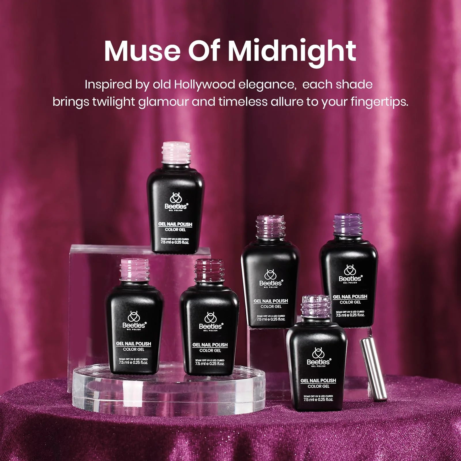 Beetles Purple Gel Nail Polish Set 6 Colors Muse of Midnight Deep Dark Light Purple Glitter Cat Eye - Image 5