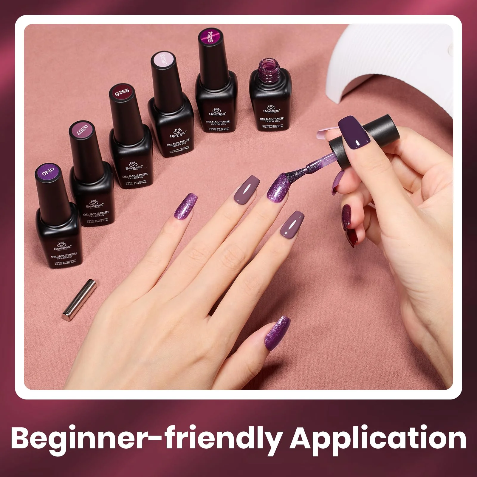 Beetles Purple Gel Nail Polish Set 6 Colors Muse of Midnight Deep Dark Light Purple Glitter Cat Eye - Image 6