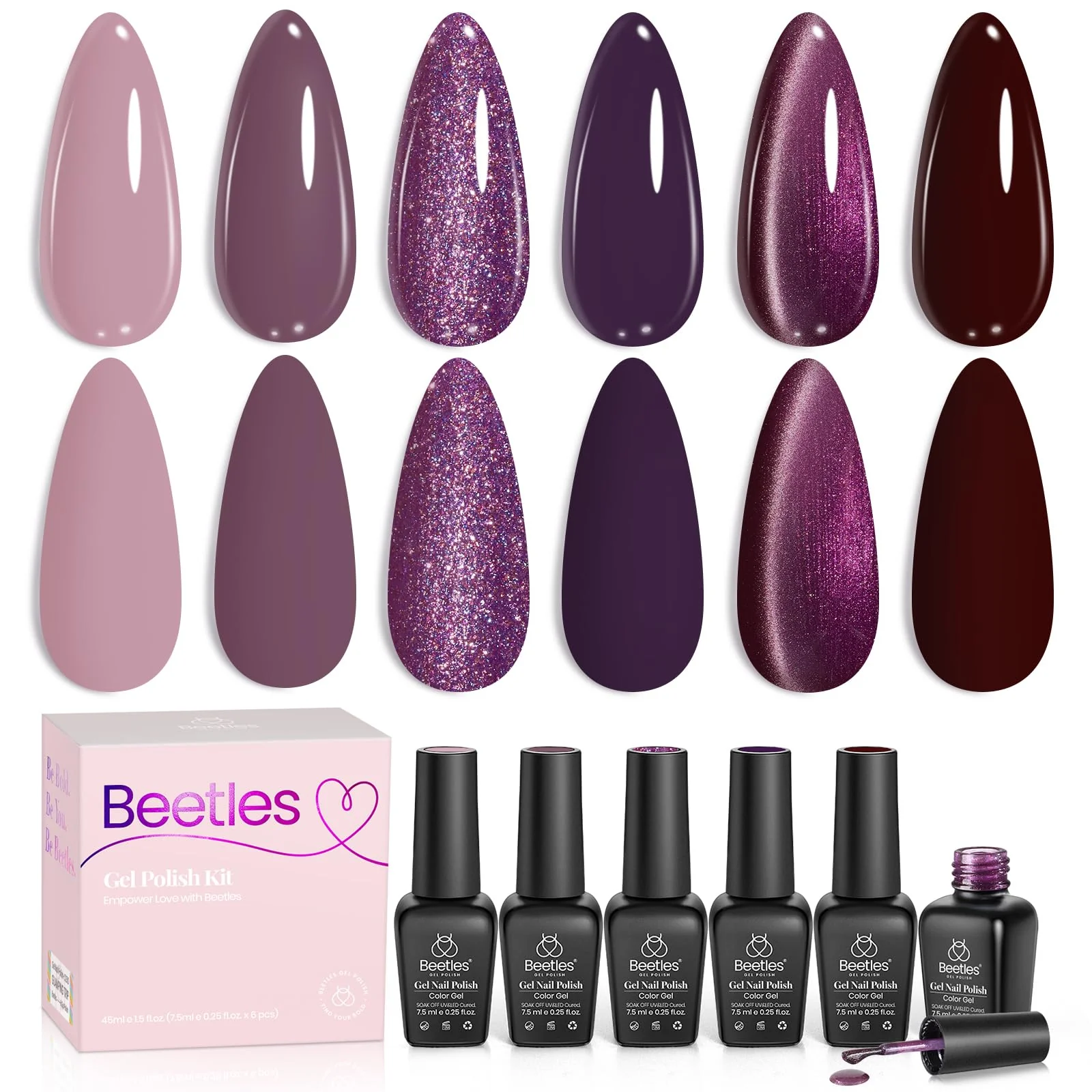 Beetles Purple Gel Nail Polish Set 6 Colors Muse of Midnight Deep Dark Light Purple Glitter Cat Eye - Image 8