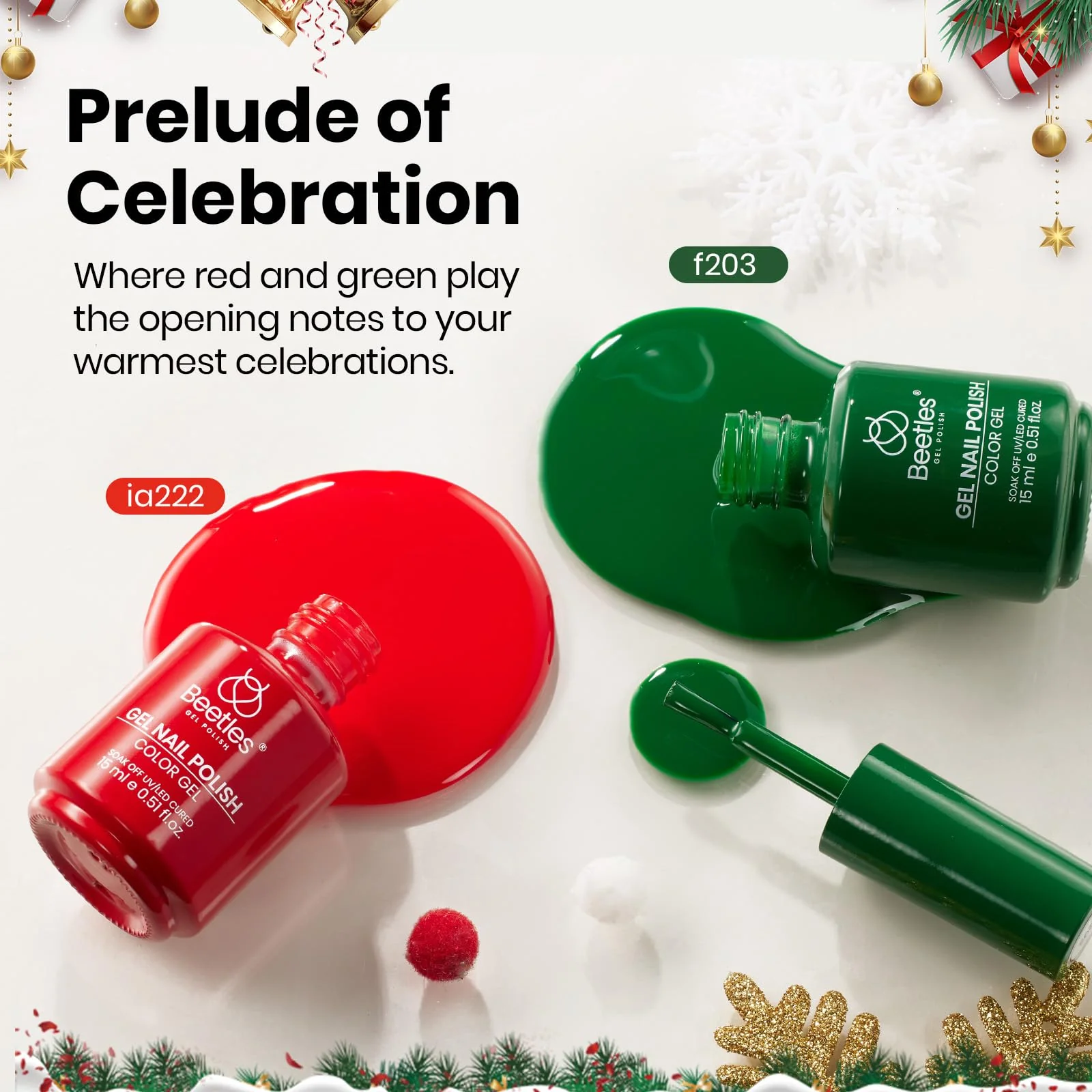 Beetles Gel Polish Prelude of Celebration - 15ML Red Green Classic Colors - Image 3