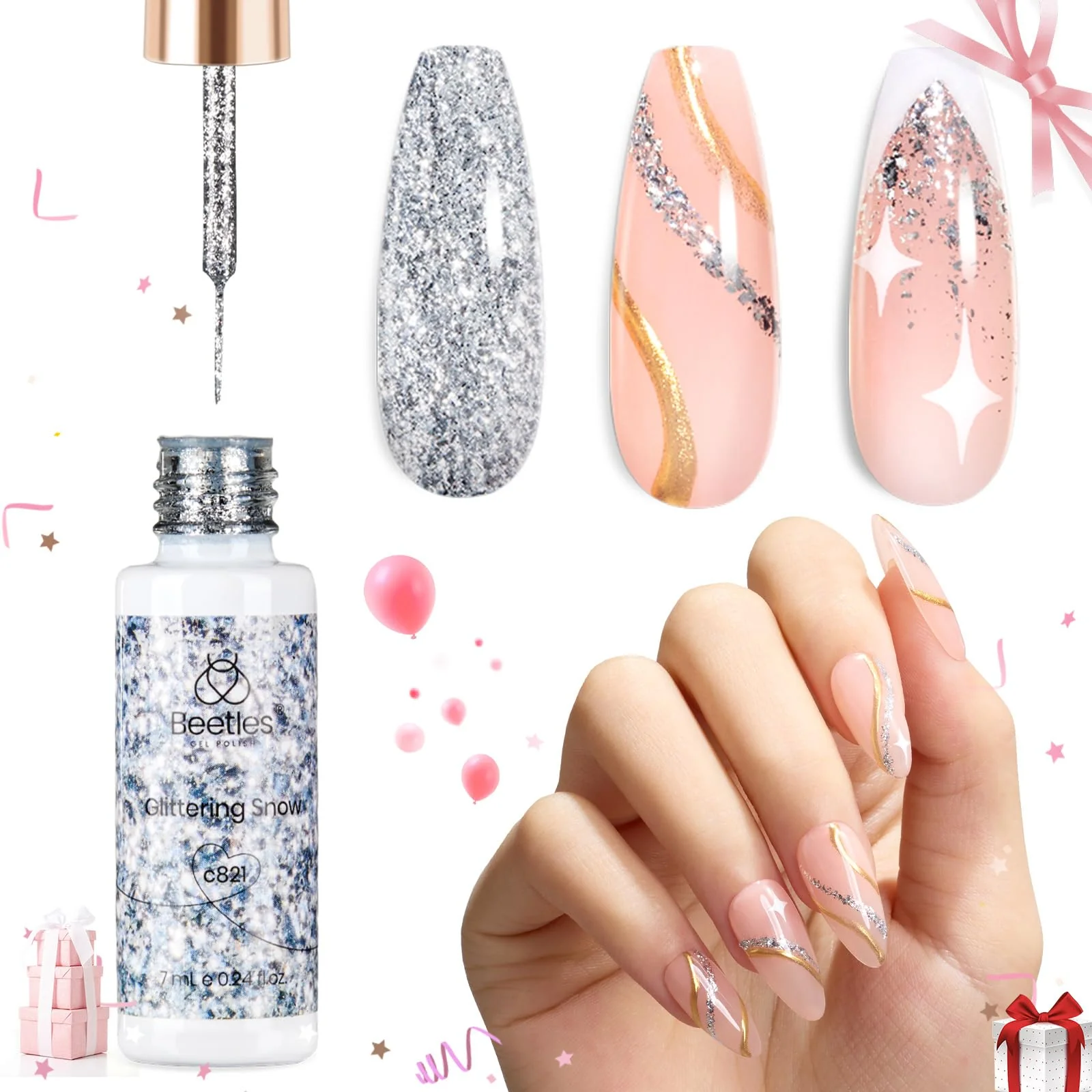Beetles Gel Polish Reflective Silver Glitter Gel Polish 1pcs 7ml