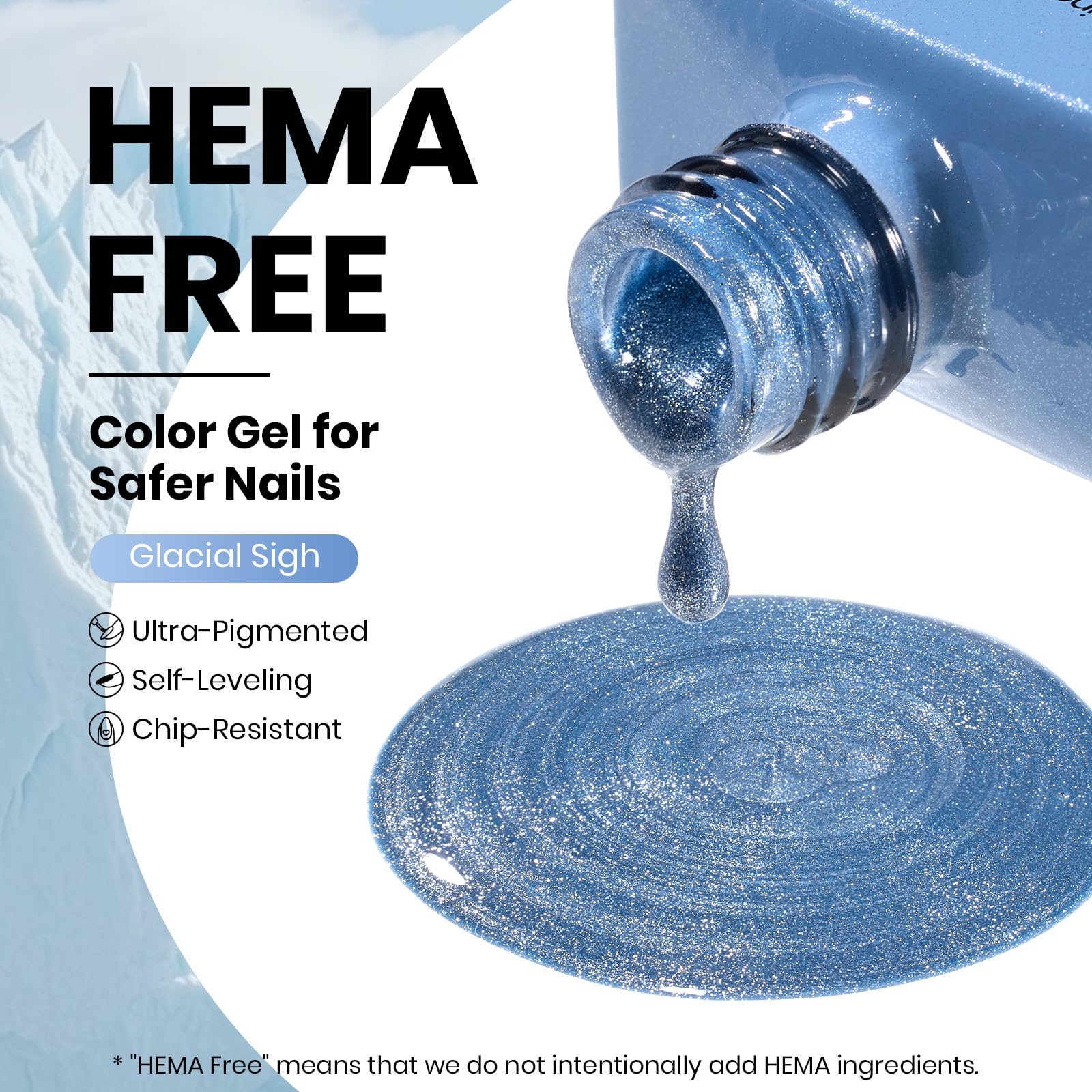 Beetles Glacial Sigh HEMA FREE Gel Nail Polish - 15ML Icy Blue Nails Glassy Blue Glitter Cat Eye Gel Polish - Image 2