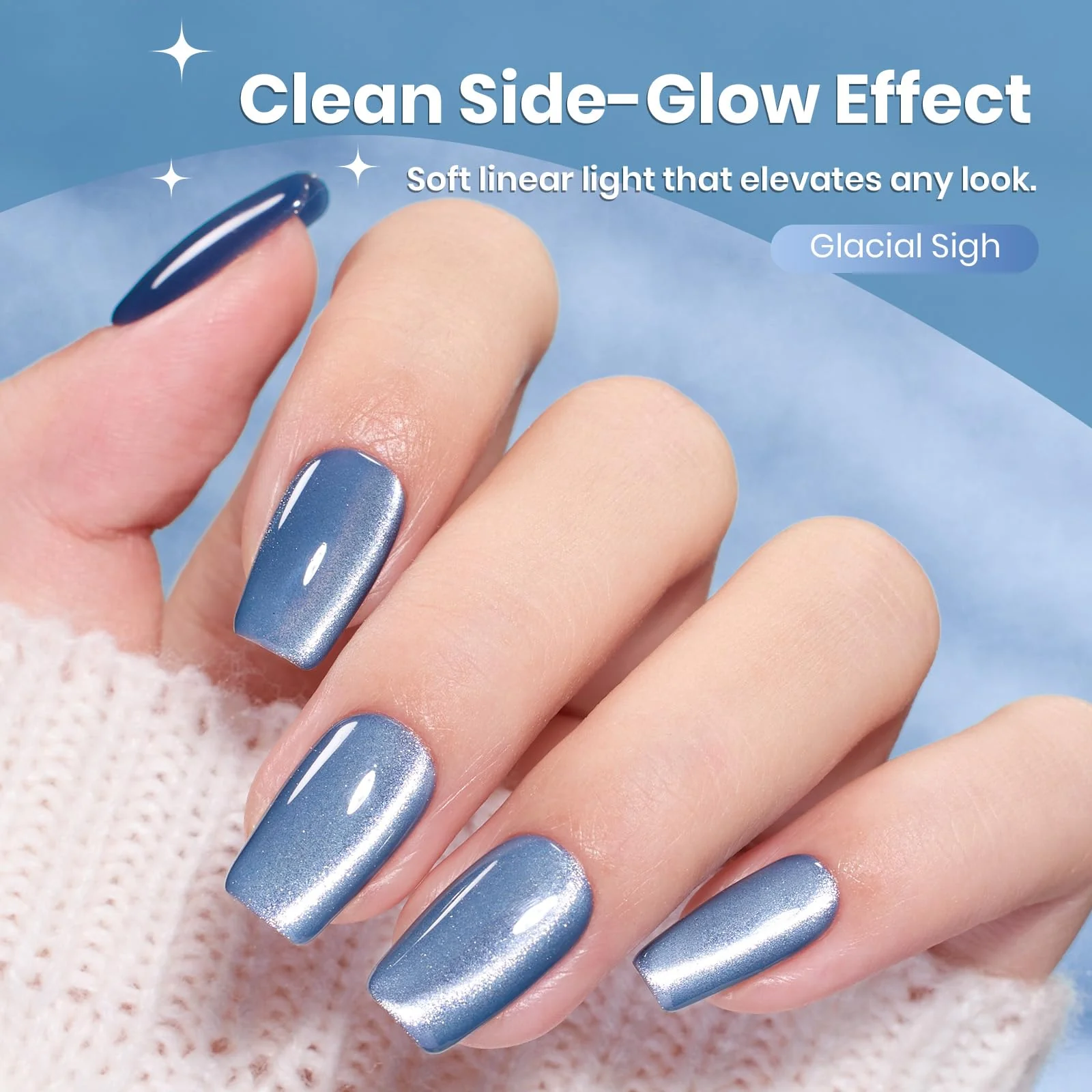 Beetles Glacial Sigh HEMA FREE Gel Nail Polish - 15ML Icy Blue Nails Glassy Blue Glitter Cat Eye Gel Polish - Image 3