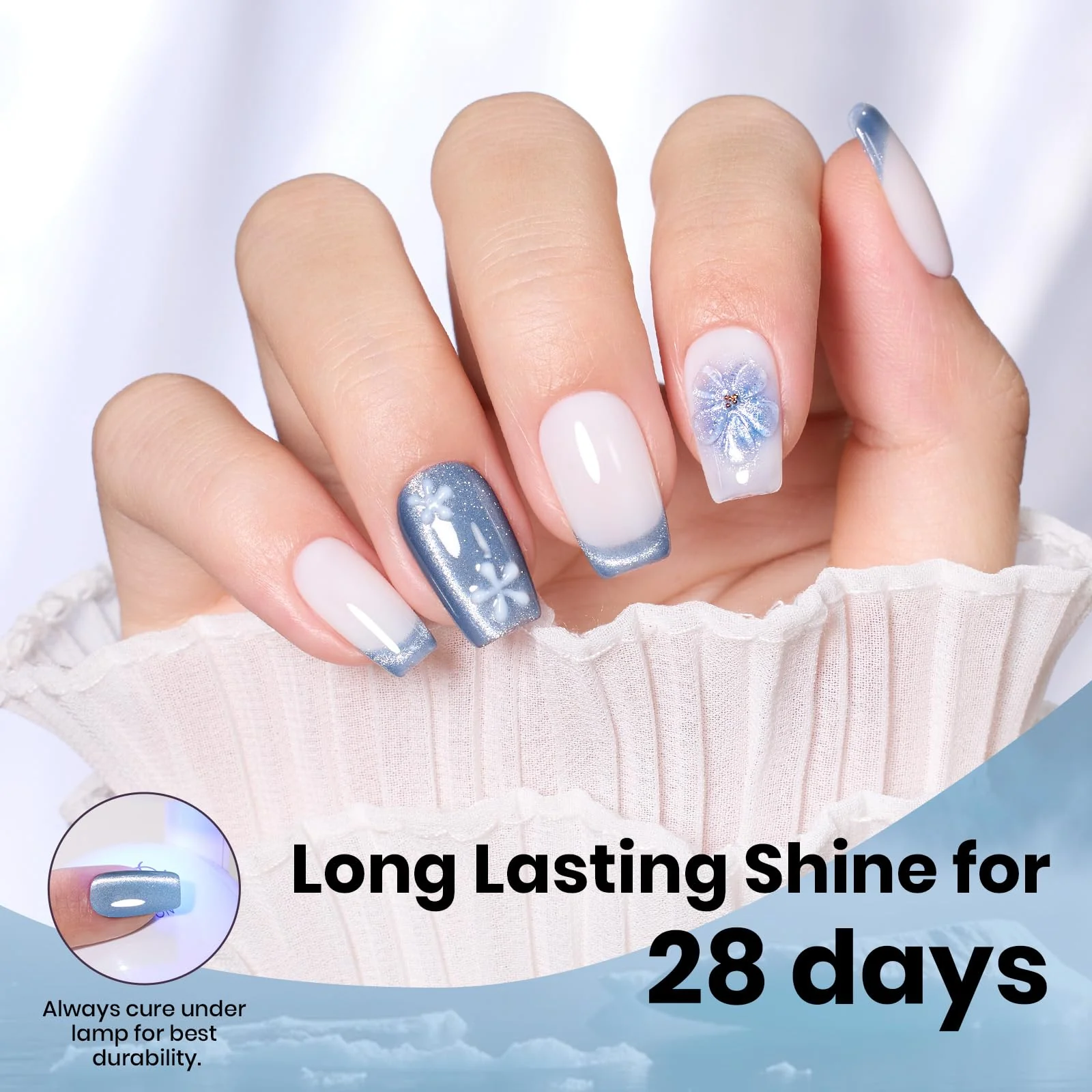 Beetles Glacial Sigh HEMA FREE Gel Nail Polish - 15ML Icy Blue Nails Glassy Blue Glitter Cat Eye Gel Polish - Image 4