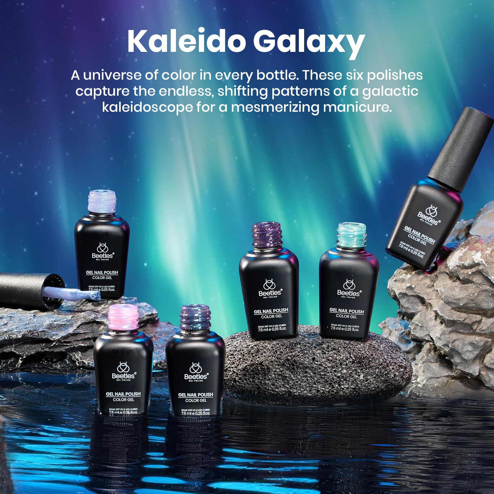 Beetles Glitter Gel Polish Set – Kaleido Galaxy 6 Colors Easter Shimmer Chameleon Blue Green Purple UV LED Gel Nail Polish Sparkly Nail Gel Kit - Image 2