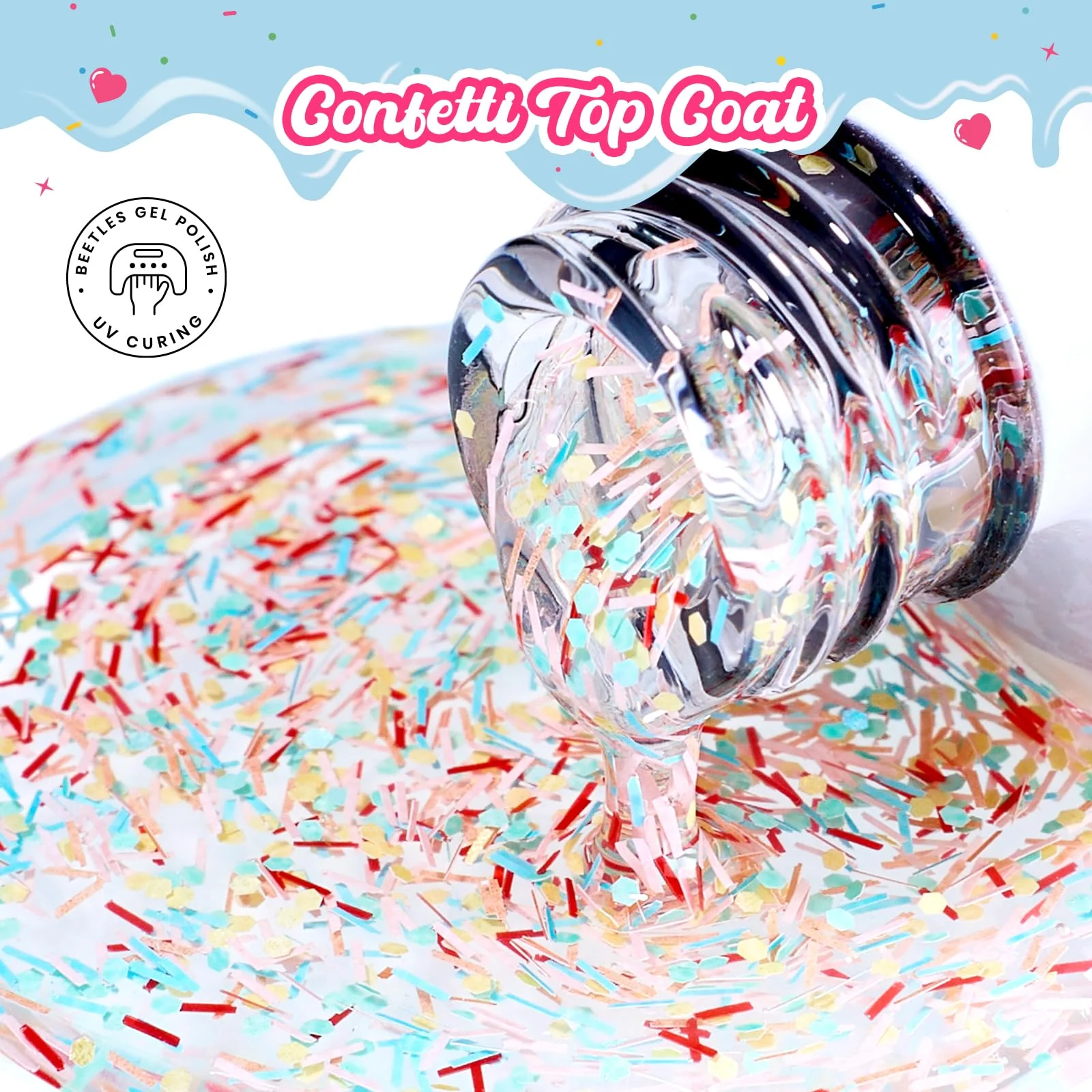 Beetles Glitter Top Coat Gel Polish Limited - Confetti Fantasy Sprinkle Glitter Gel Top Coat 15ml - Image 3