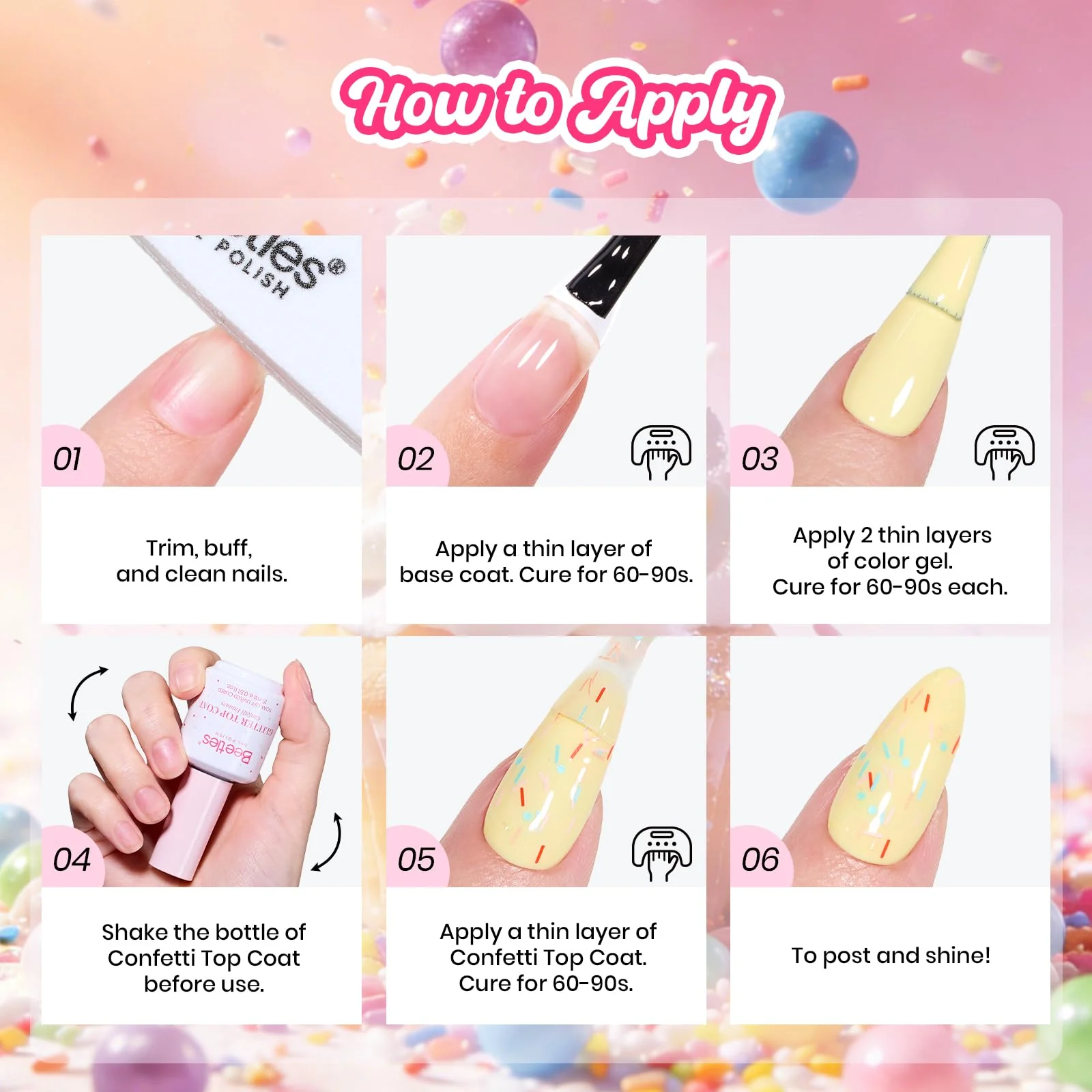 Beetles Glitter Top Coat Gel Polish Limited - Confetti Fantasy Sprinkle Glitter Gel Top Coat 15ml - Image 7