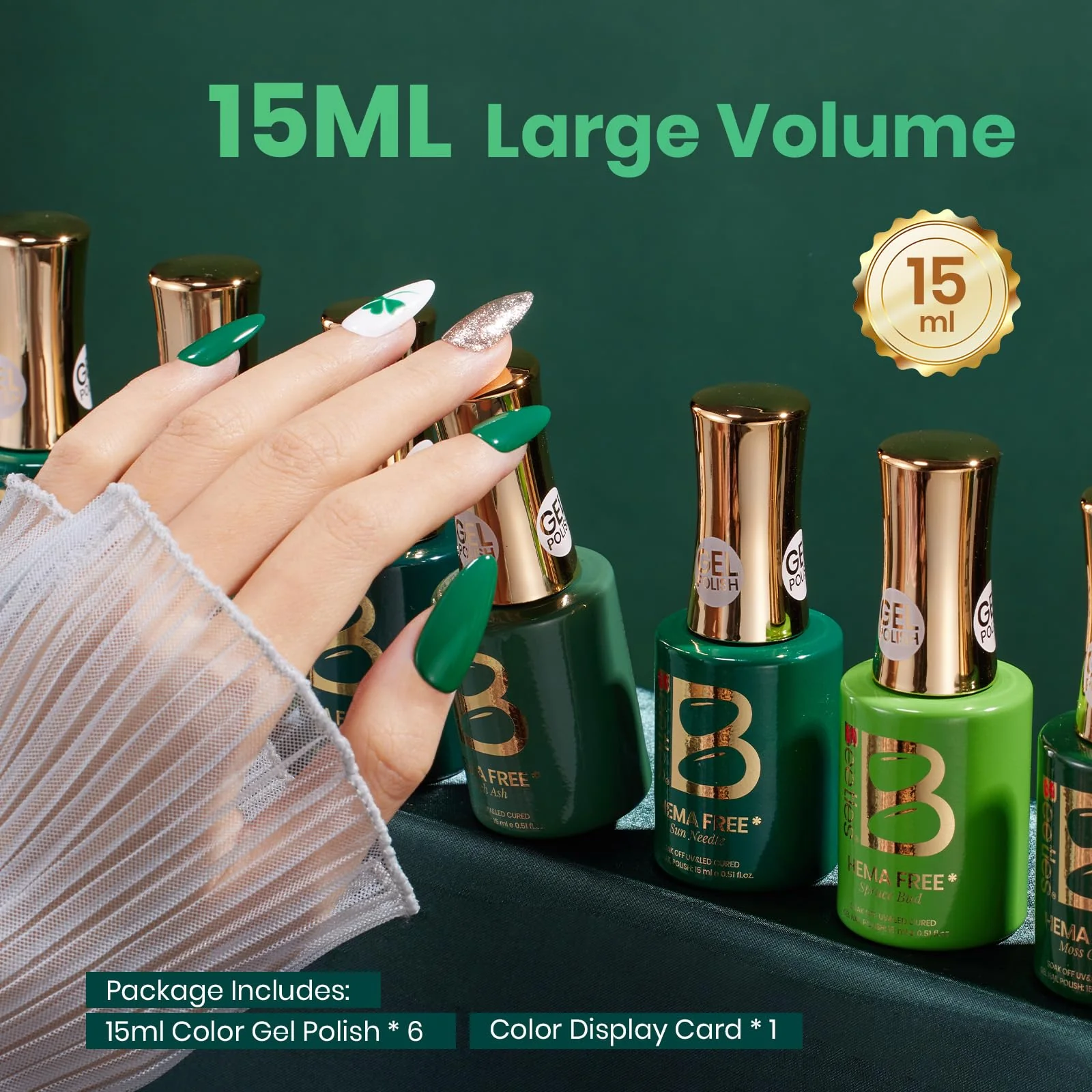 Beetles Green Gel Nail Polish - Nails Hema Free 6 Colors Light Dark Green Set - Image 6