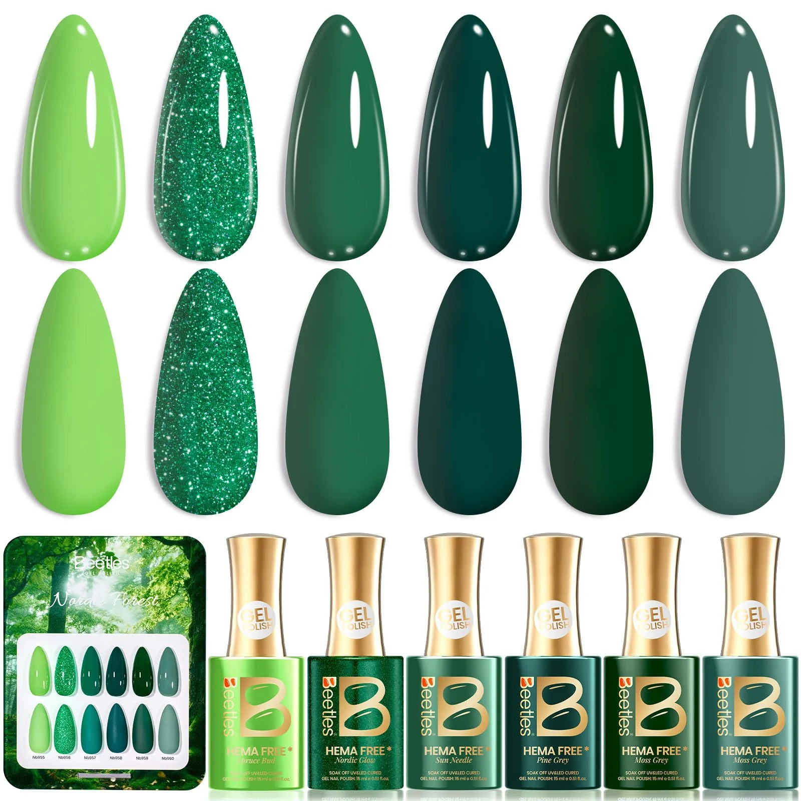 Beetles Green Gel Nail Polish - Nails Hema Free 6 Colors Light Dark Green Set - Image 9