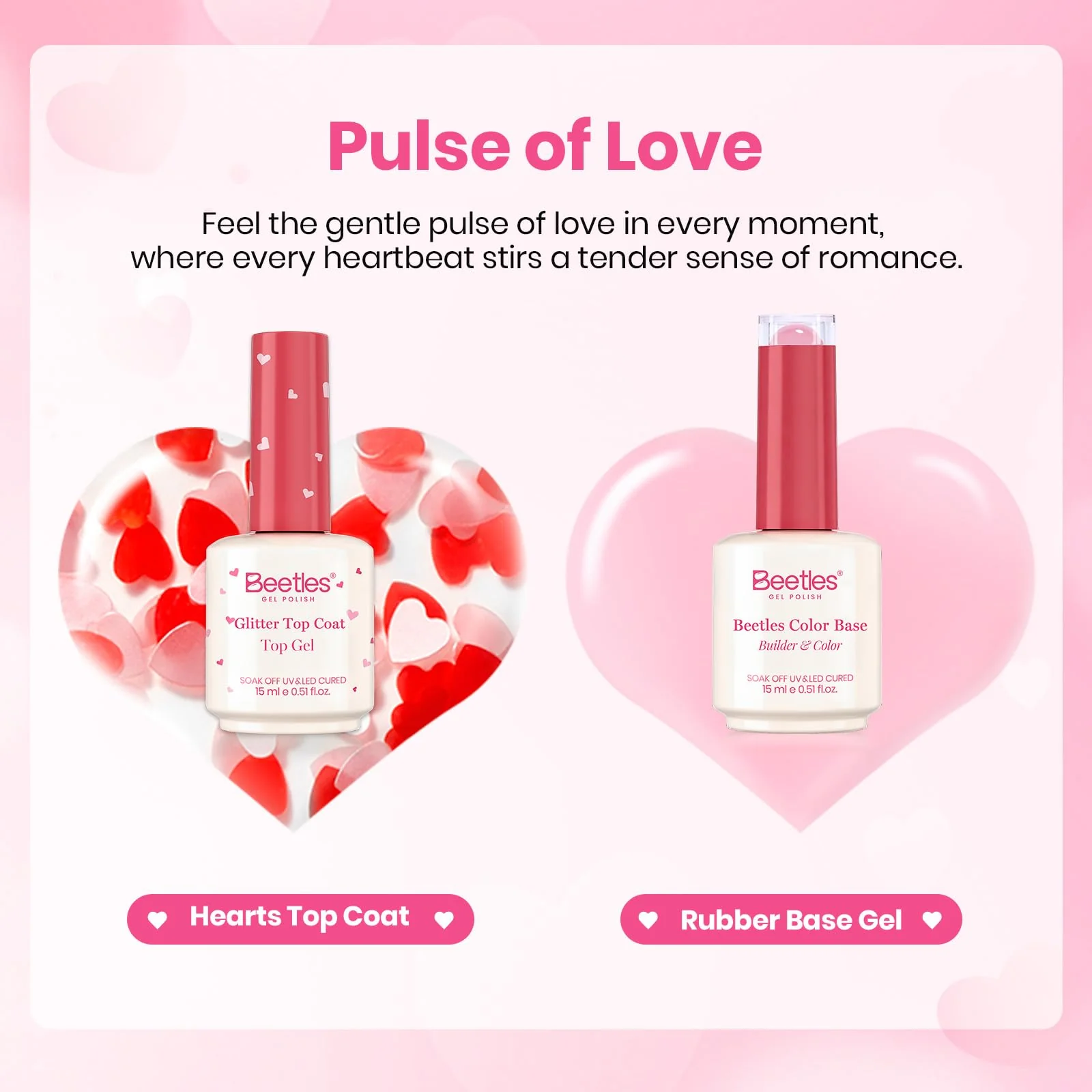 Beetles Heart Nails Essential Glitter Gel Top Coat & Pink Rubber Base Builder Nail Gel Set - Image 3