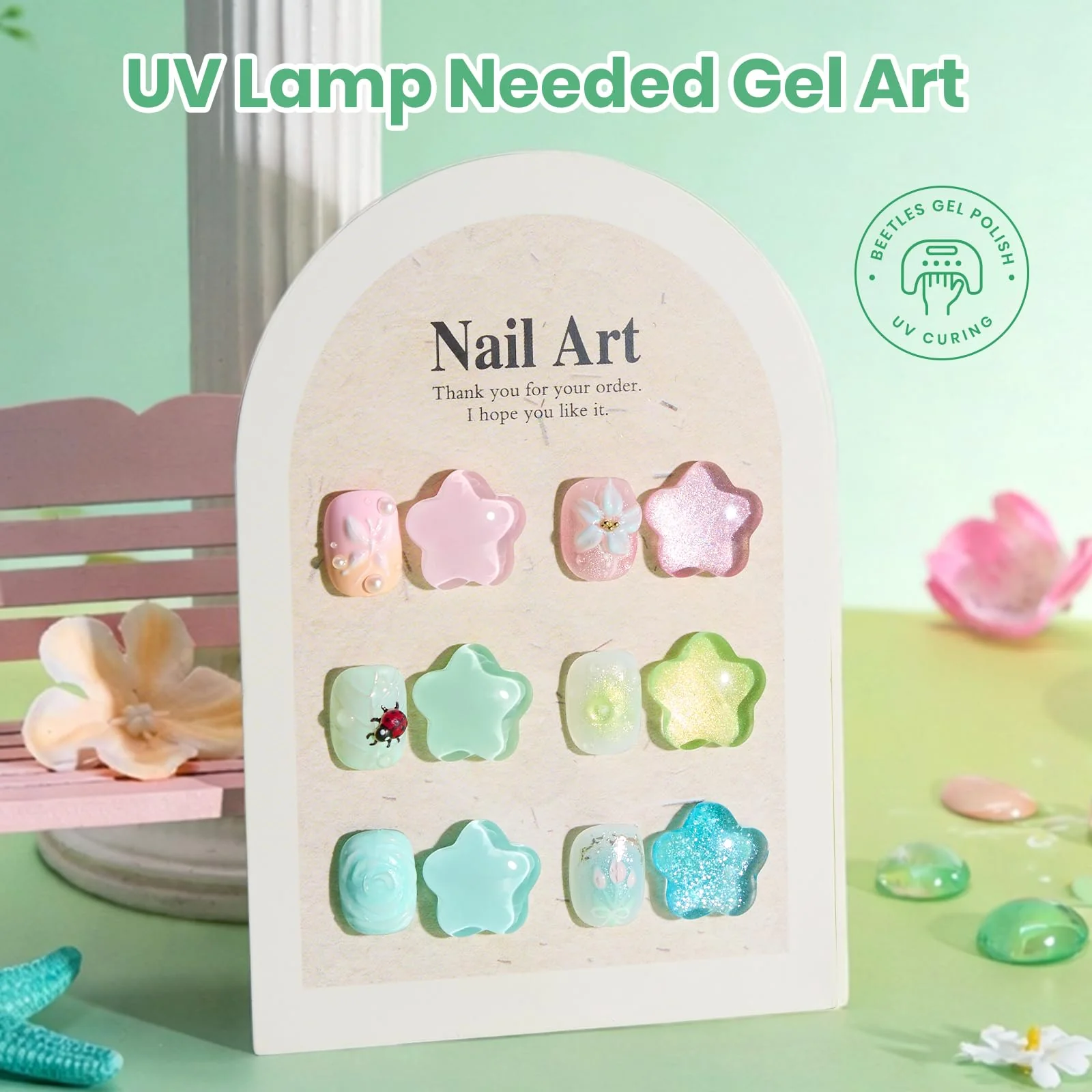 Beetles Hema Free Gel Polish Set, 15 ML 6 Colors Pastel Cat Eye Pink Green Blue Glitter Summer Nails Gel Polish Kit Soak Off UV Nail Art DIY at Home Salon Summer Nails Easter Gift for Women - Image 6