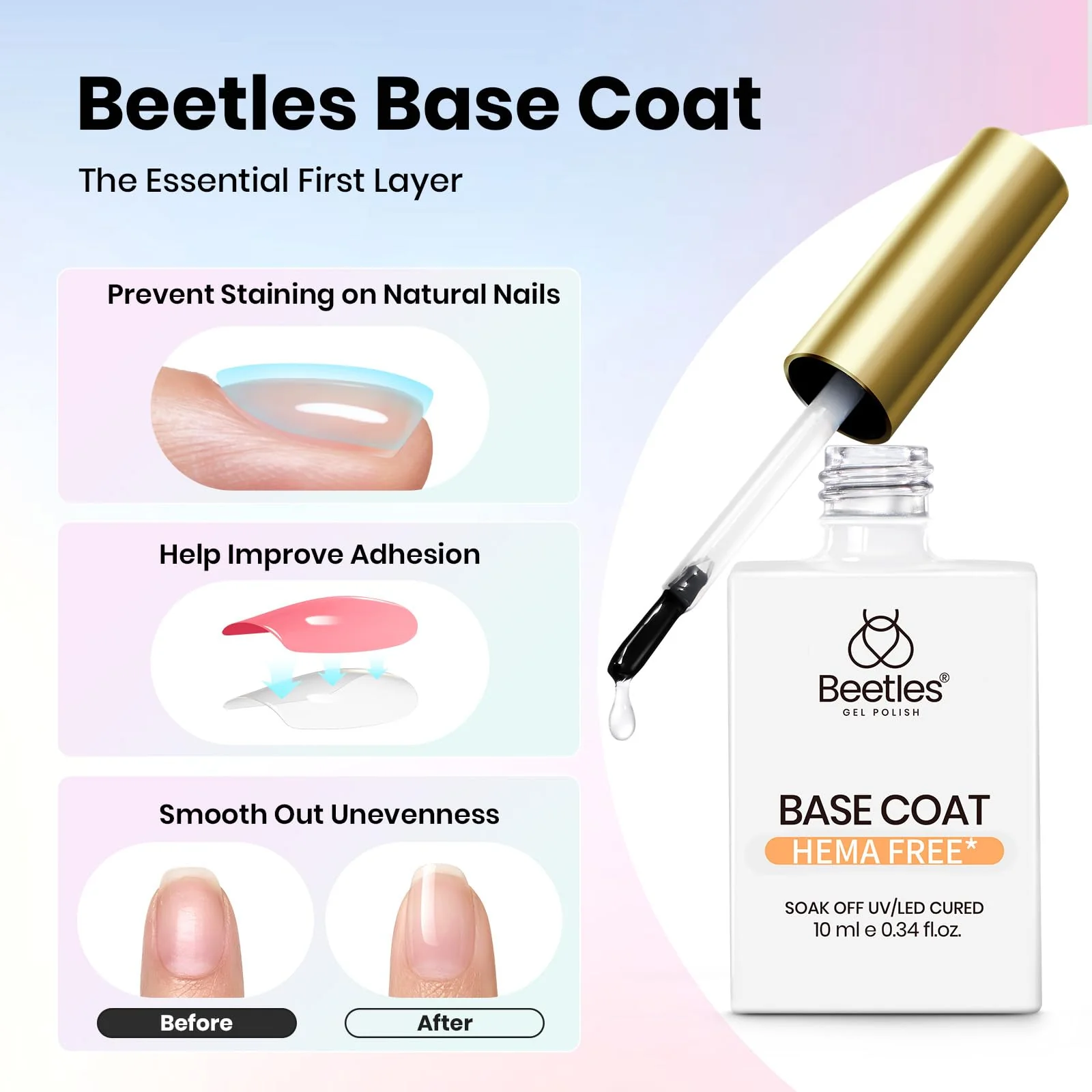 Beetles Hema Free Gel Top and Base Coat with Matte Top Coat Set - Image 3