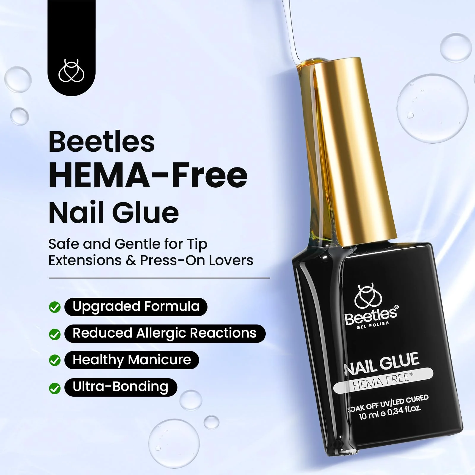Beetles Hema-Free Nail Glue Gel - 10ml Super Strong Brush UV Nail Glue - Image 2
