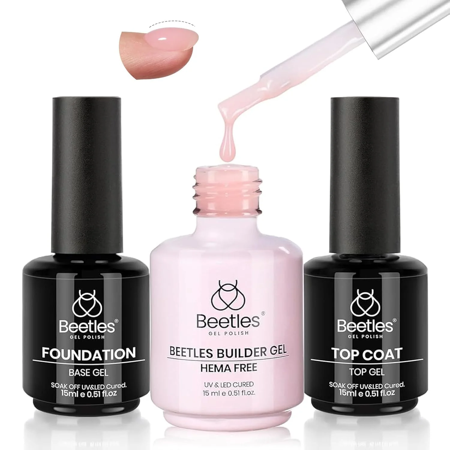 Beetles Nail Protection Trio Set Hema-Free Pink Builder Gel Get Stronger Nails