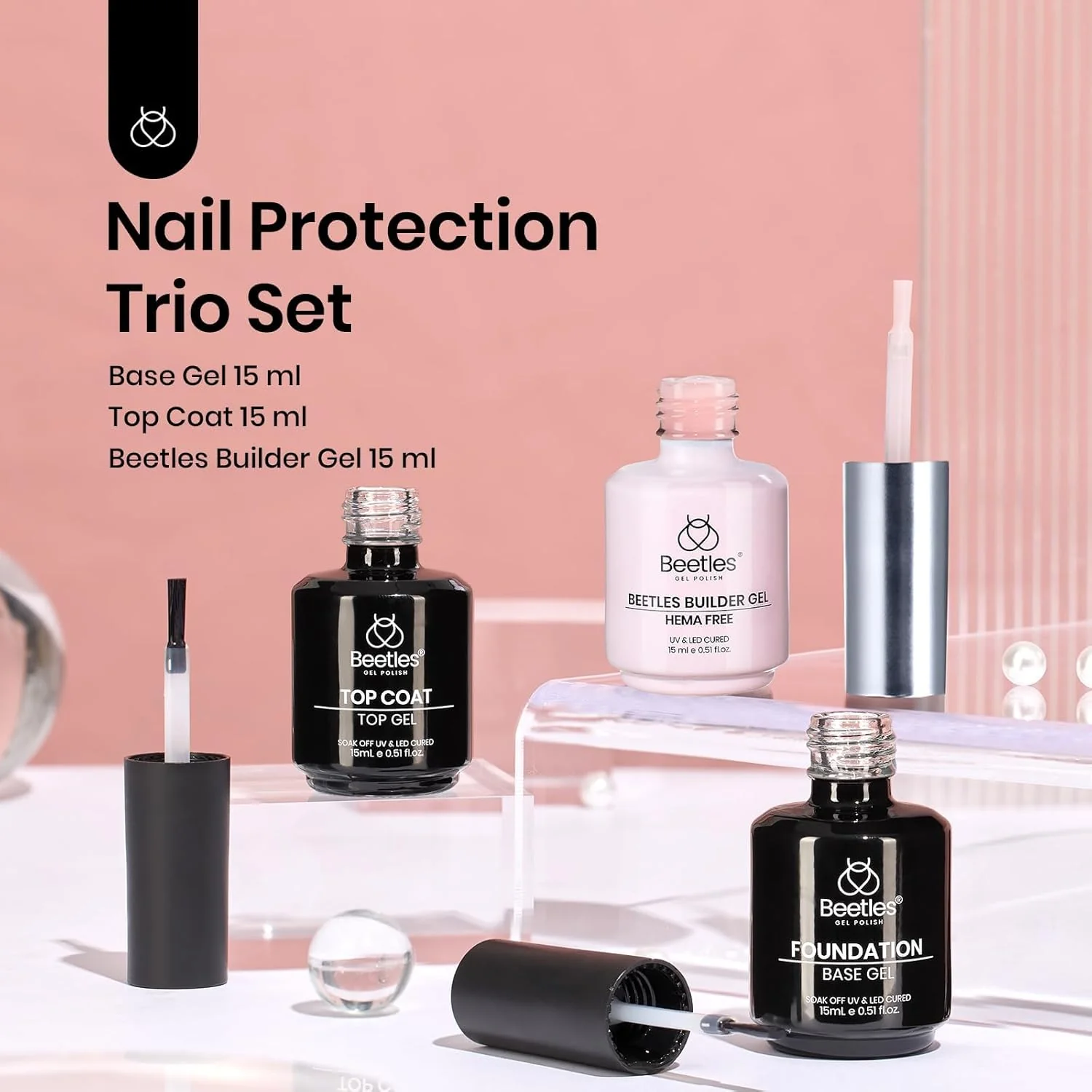 Beetles Nail Protection Trio Set Hema-Free Pink Builder Gel Get Stronger Nails - Image 2