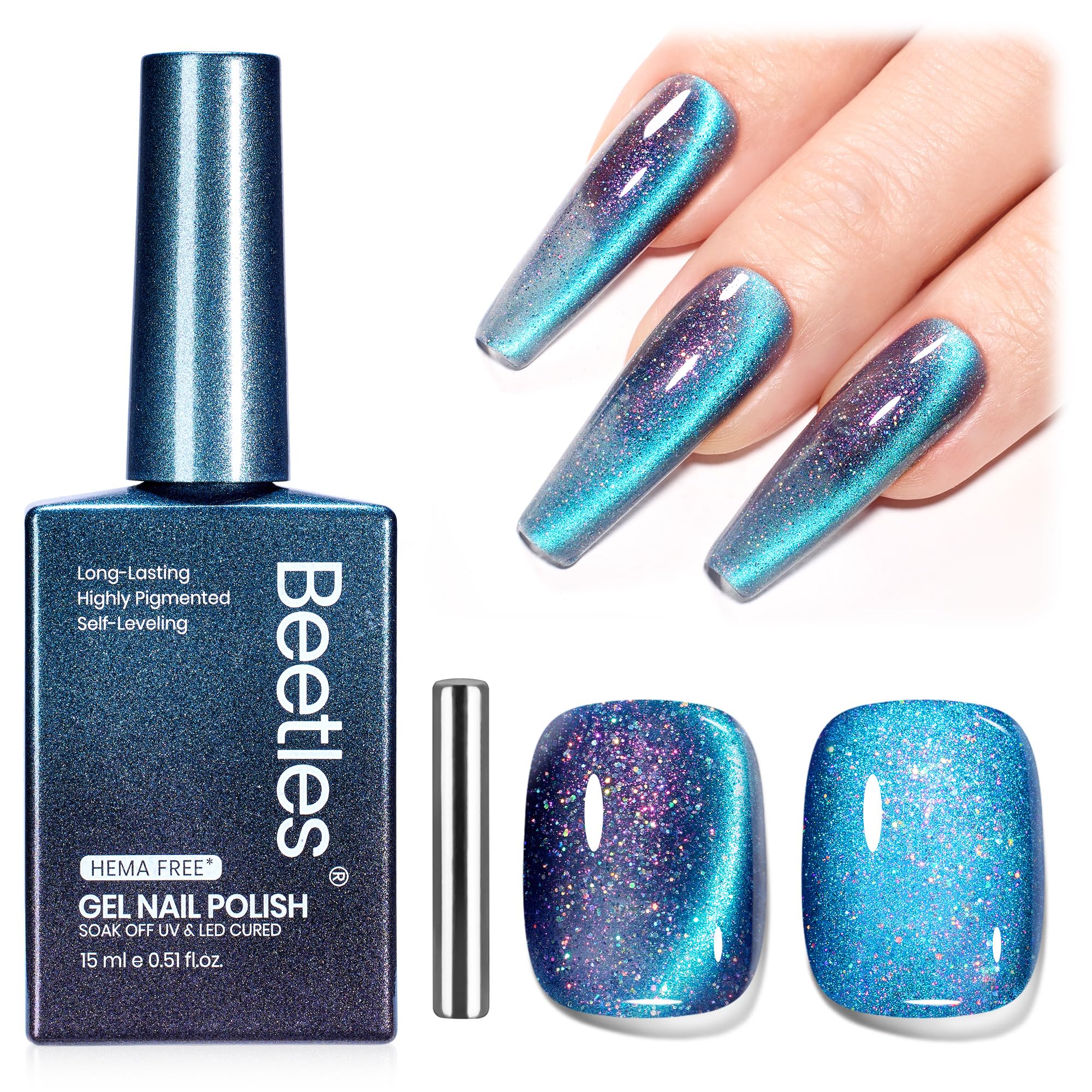 Beetles Holo Blue Dream Galaxy Cat Eye Gel Nail Polish 15ML Glitter Polish Magnetic Shimmer Effect