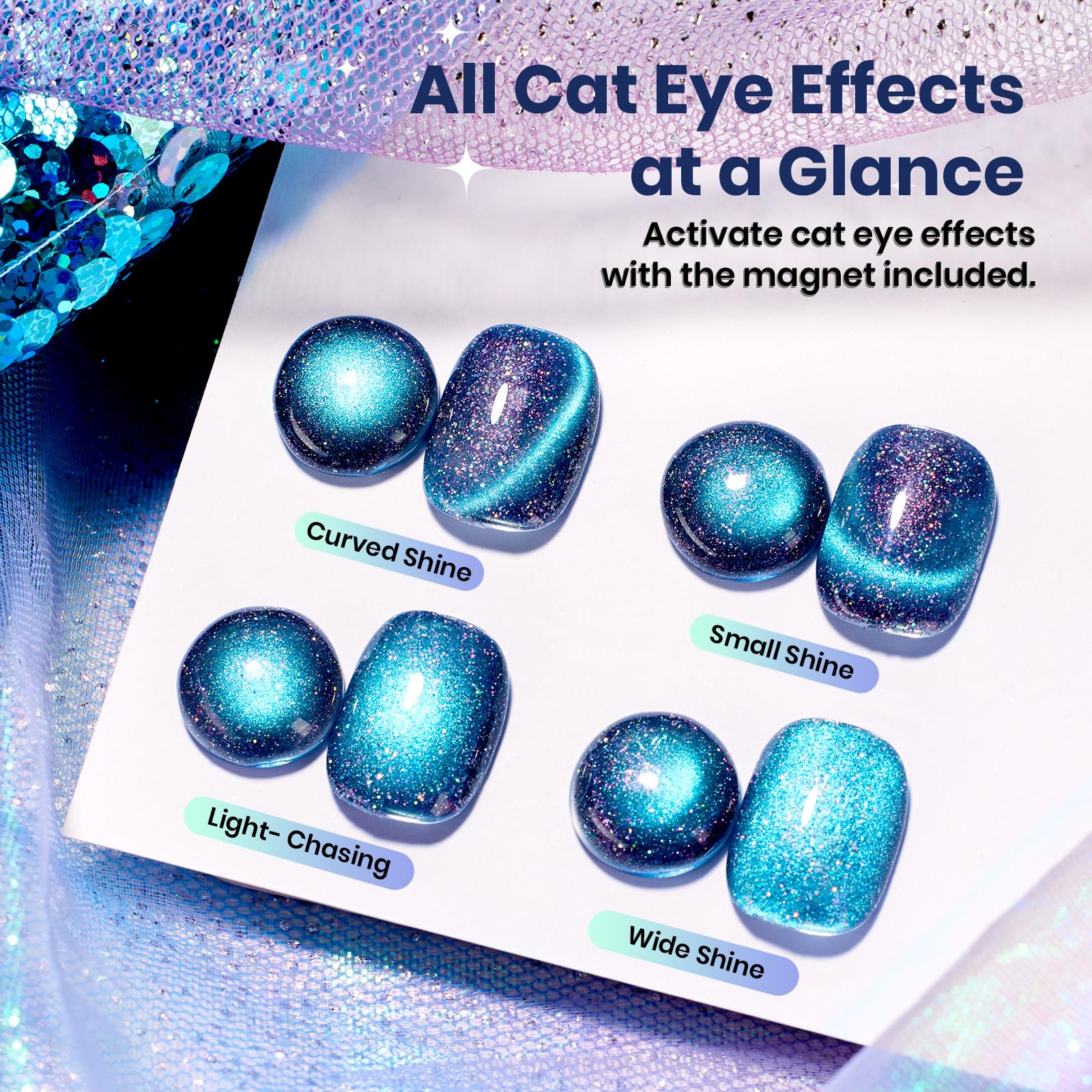 Beetles Holo Blue Dream Galaxy Cat Eye Gel Nail Polish 15ML Glitter Polish Magnetic Shimmer Effect - Image 2