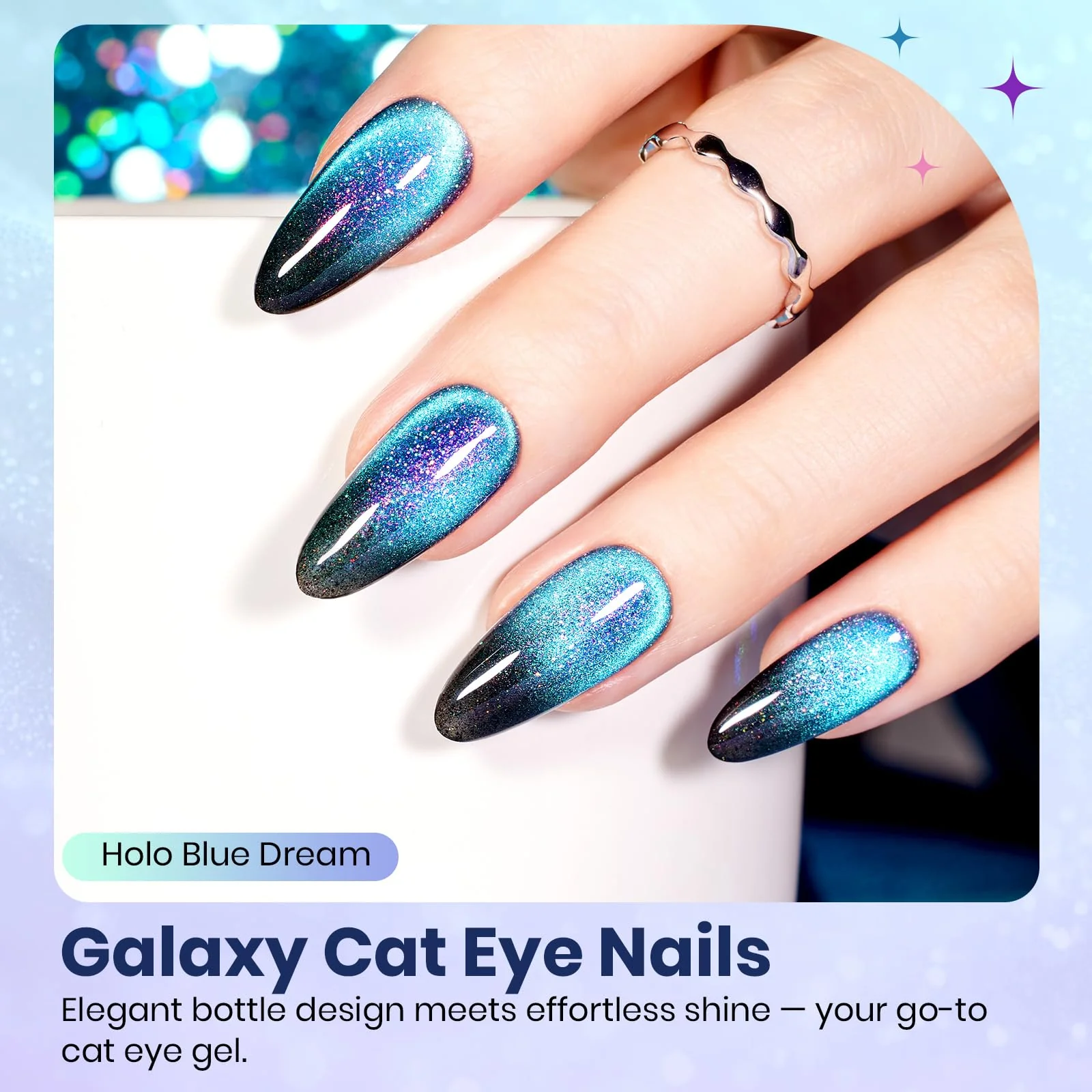 Beetles Holo Blue Dream Galaxy Cat Eye Gel Nail Polish 15ML Glitter Polish Magnetic Shimmer Effect - Image 3