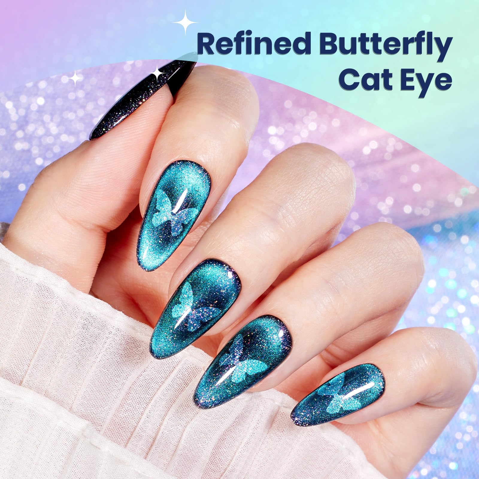 Beetles Holo Blue Dream Galaxy Cat Eye Gel Nail Polish 15ML Glitter Polish Magnetic Shimmer Effect - Image 4