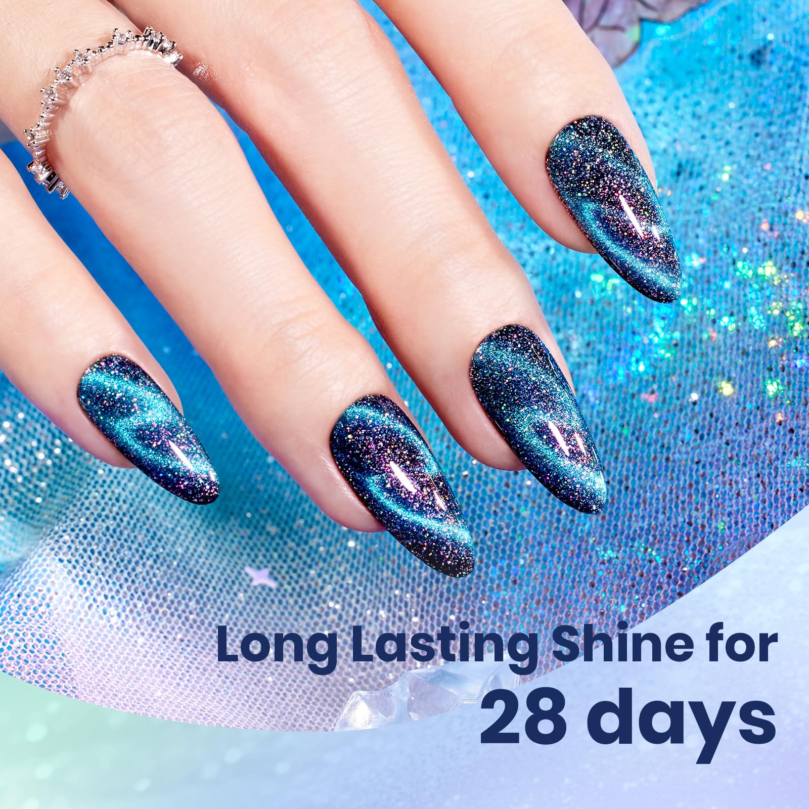 Beetles Holo Blue Dream Galaxy Cat Eye Gel Nail Polish 15ML Glitter Polish Magnetic Shimmer Effect - Image 5