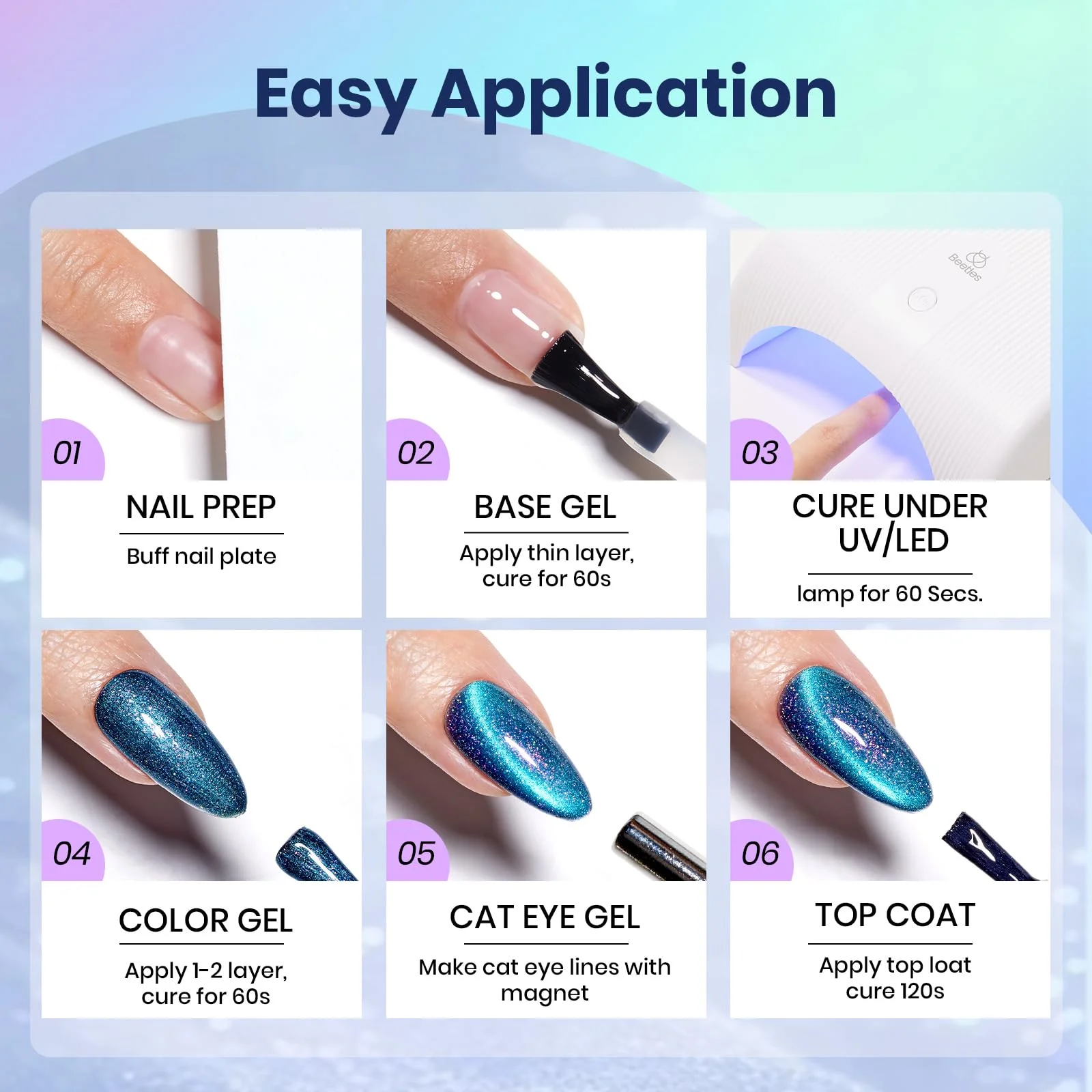Beetles Holo Blue Dream Galaxy Cat Eye Gel Nail Polish 15ML Glitter Polish Magnetic Shimmer Effect - Image 7