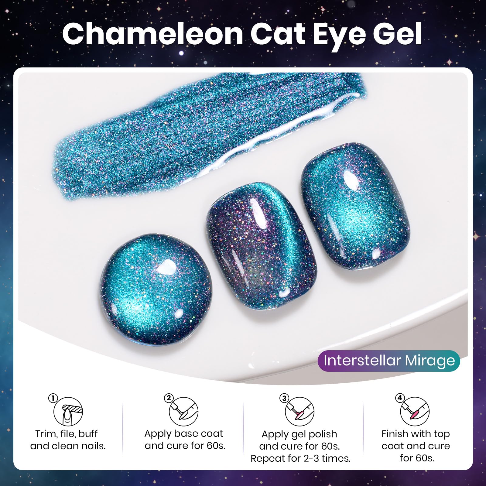Beetles Interstellar Mirage Blue Purple Cat Eye Gel Nail Polish 15ML 9D Chameleon Blue Glitter - Image 7
