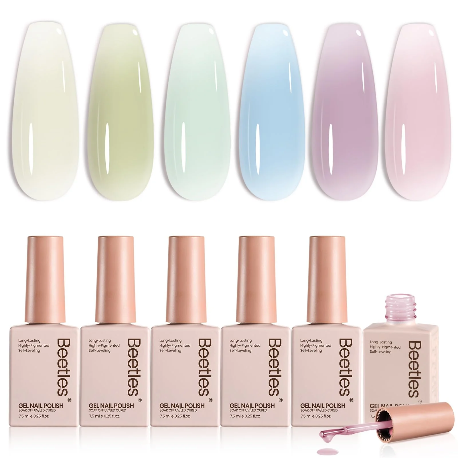 Beetles Juicy Shine Set 6 Colors Jelly Gel Nail Polish Kit Nude Pink Green Blue Summer Nails